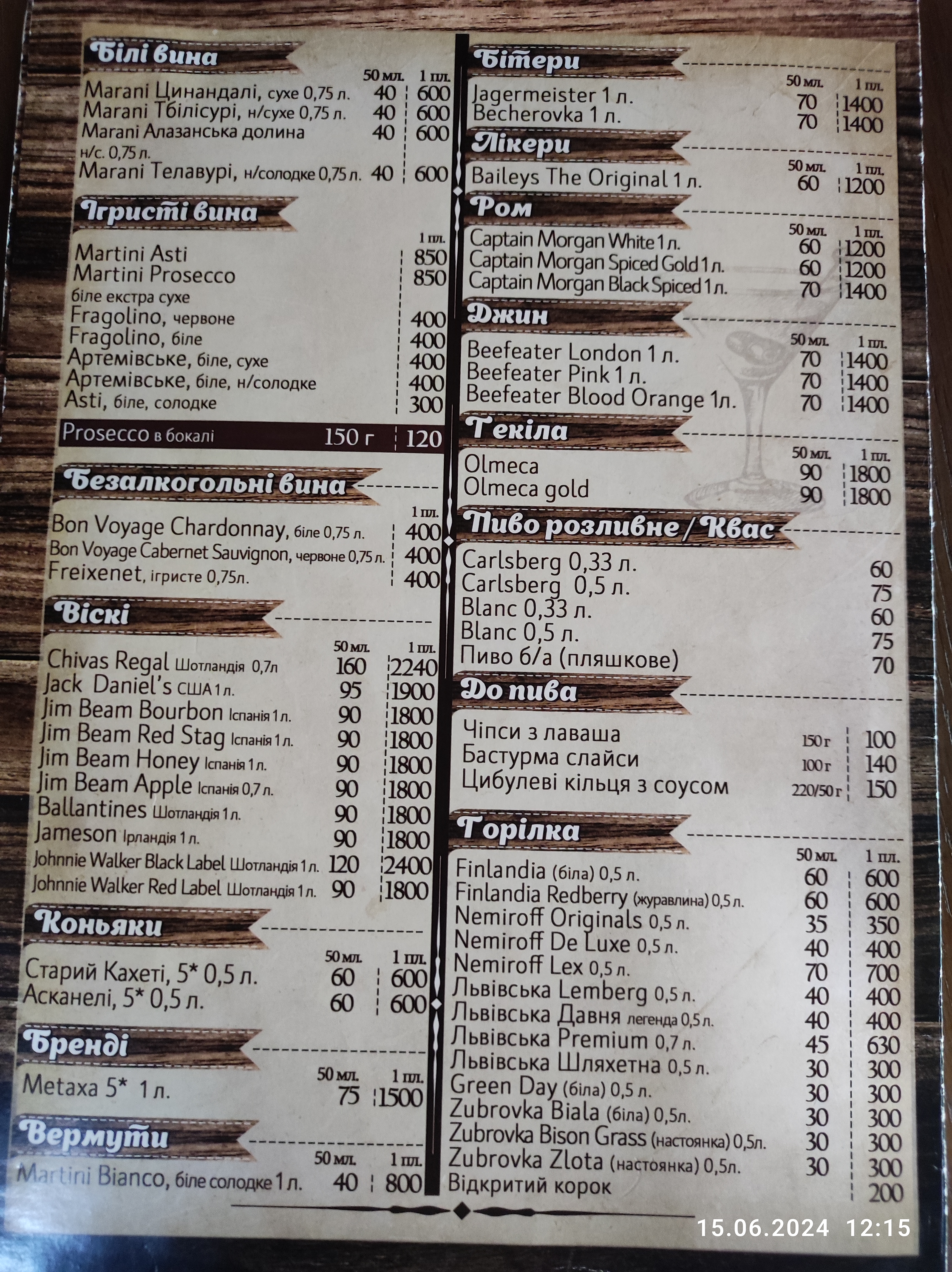 Kolyba menu 1
