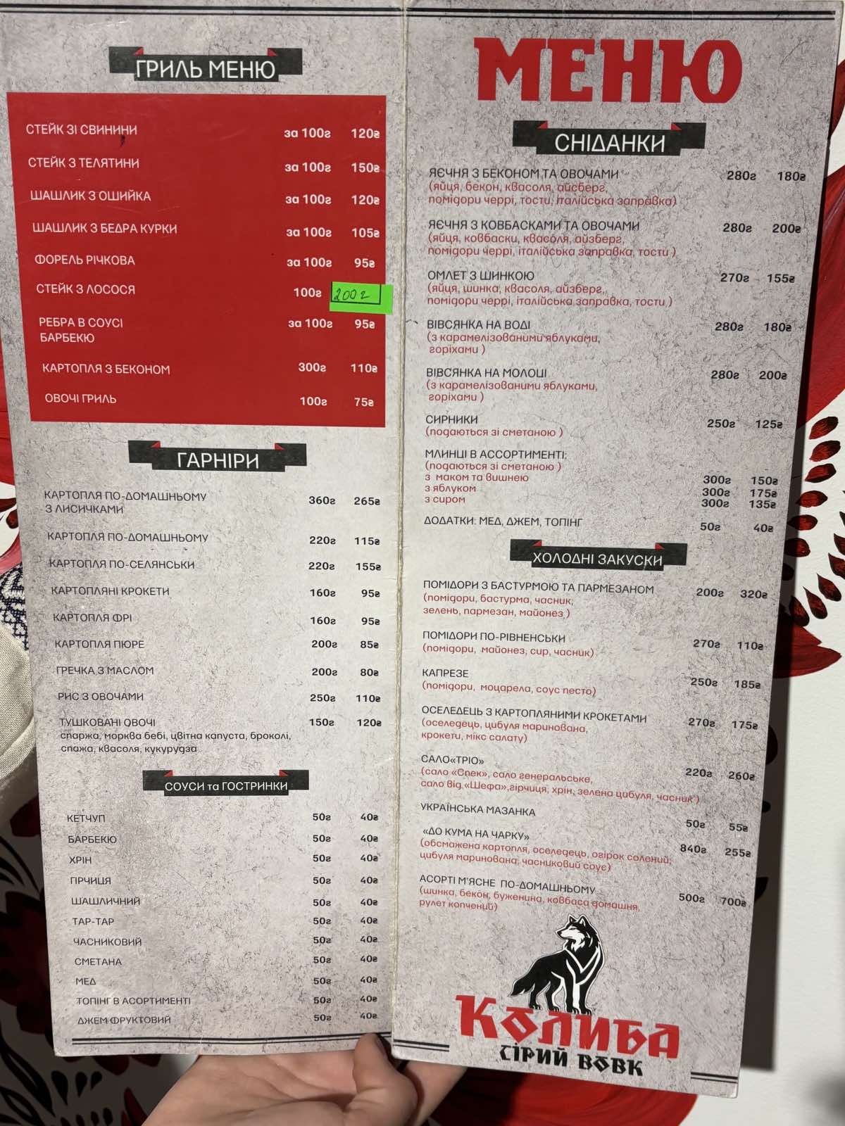 Kafe-Bar Kolyba menu 2