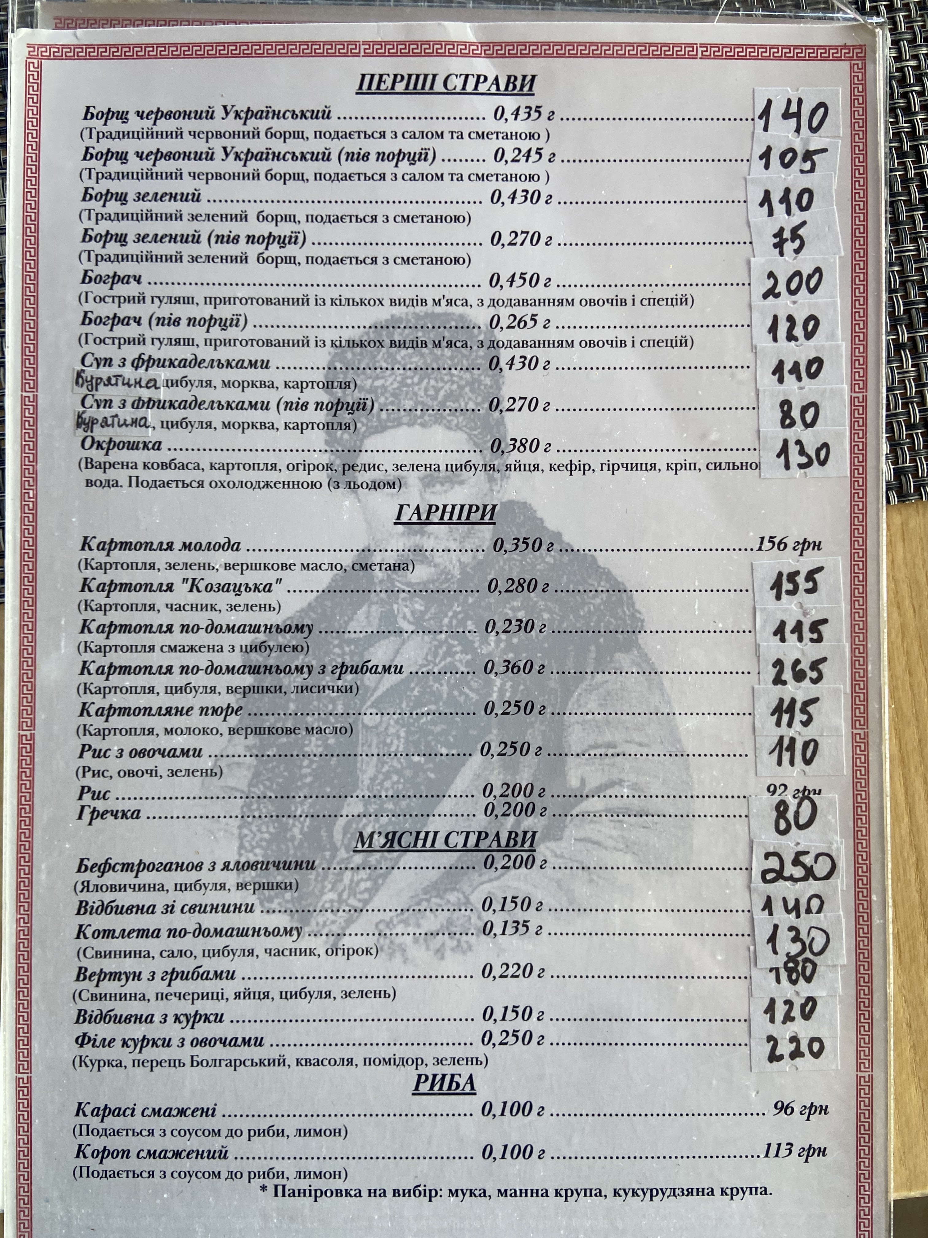 Ресторація «Шевченкове Джерело» menu 1