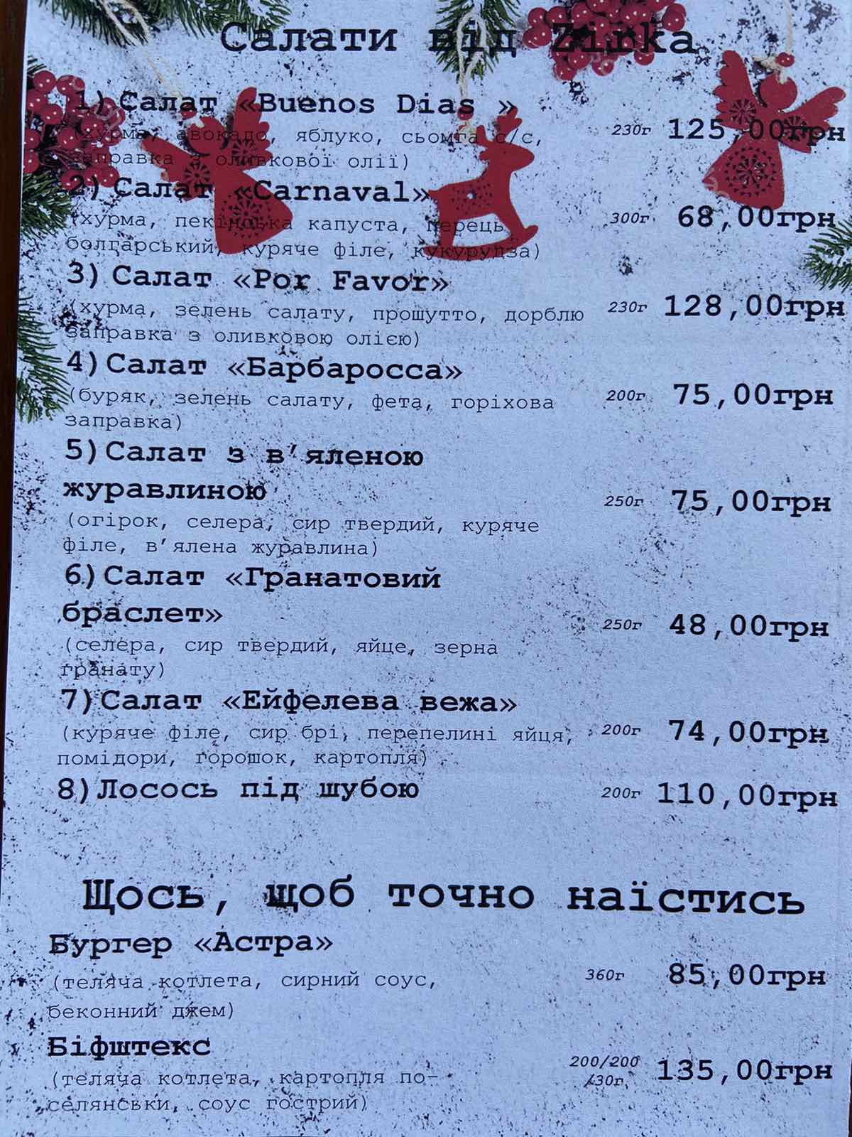 Zirka menu 1