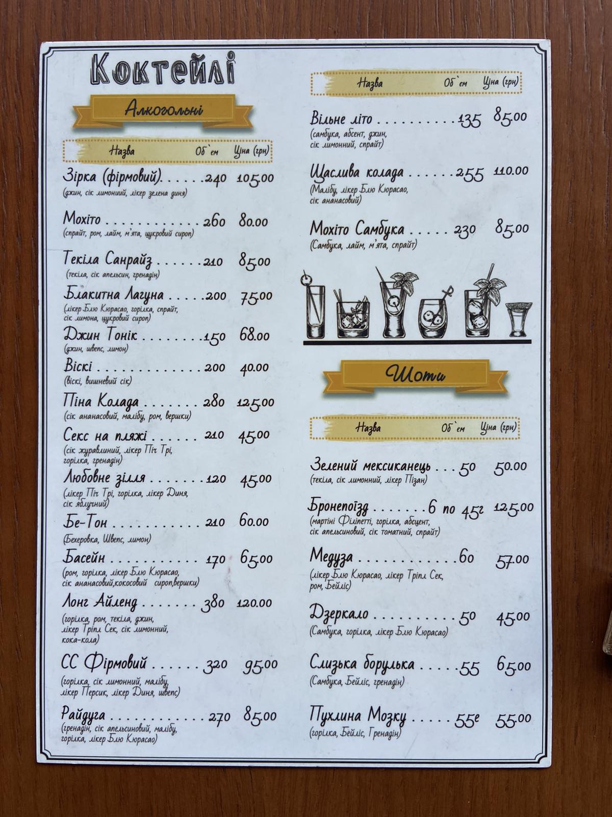 Zirka menu 8