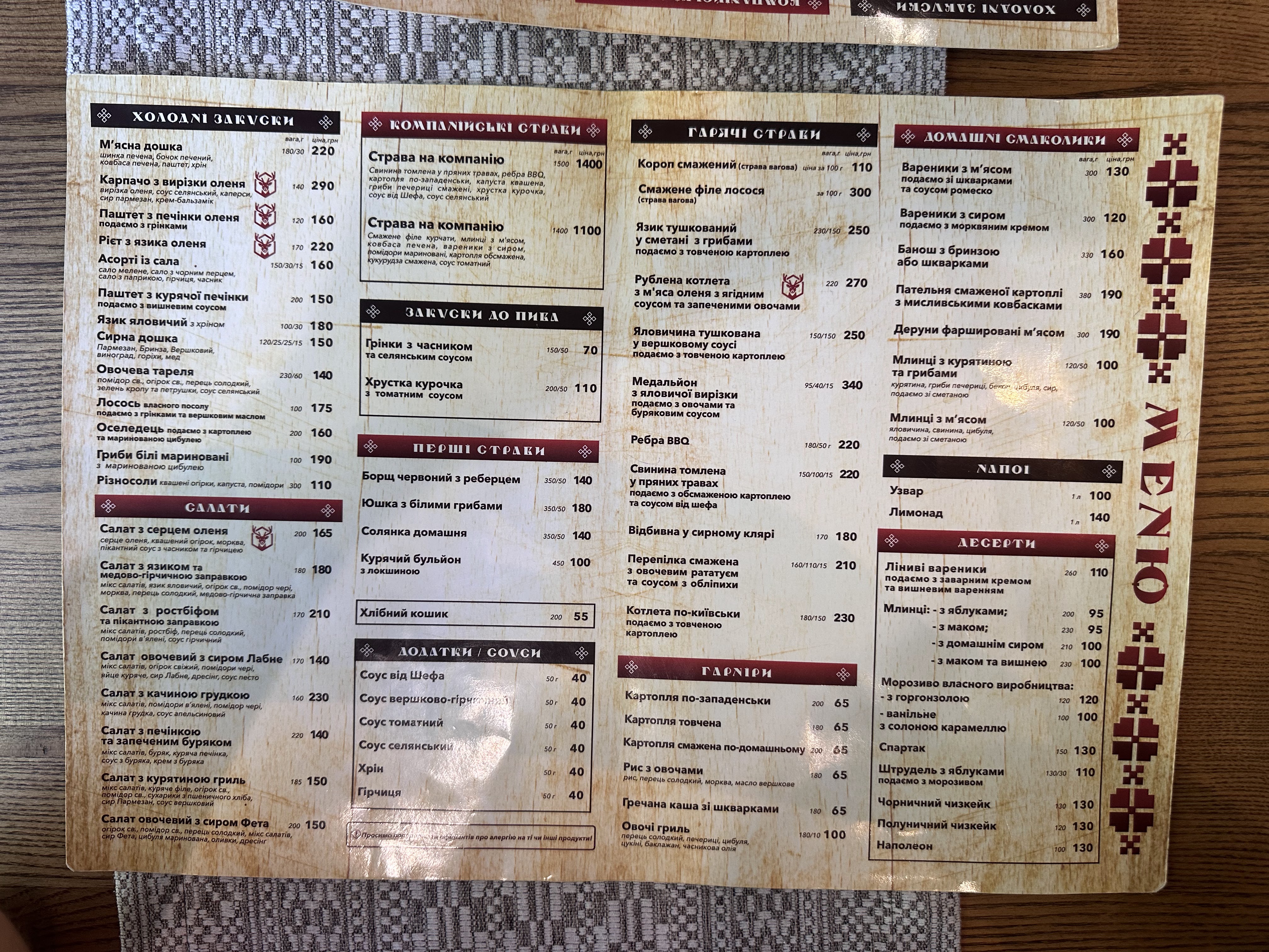 Ресторанно мотельный комплекс Турійське подвір'я menu 3