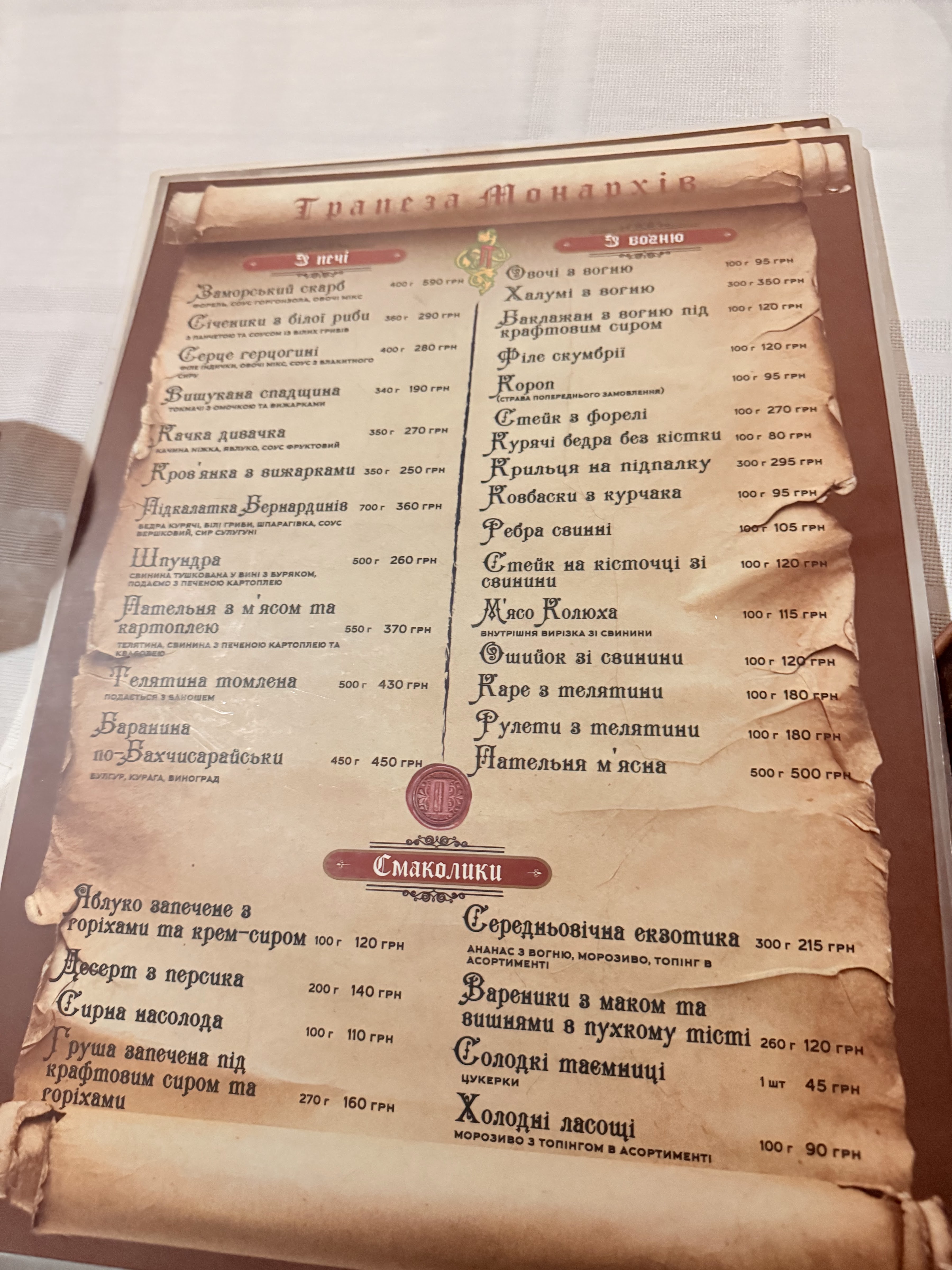 Ресторан/Трапезна Підземелля menu 1