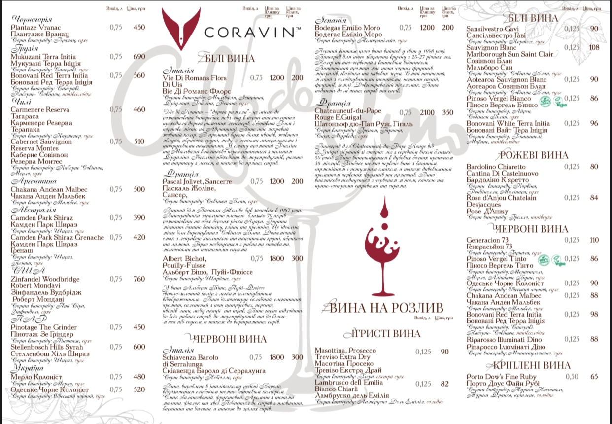 Cafe de Vino menu 1