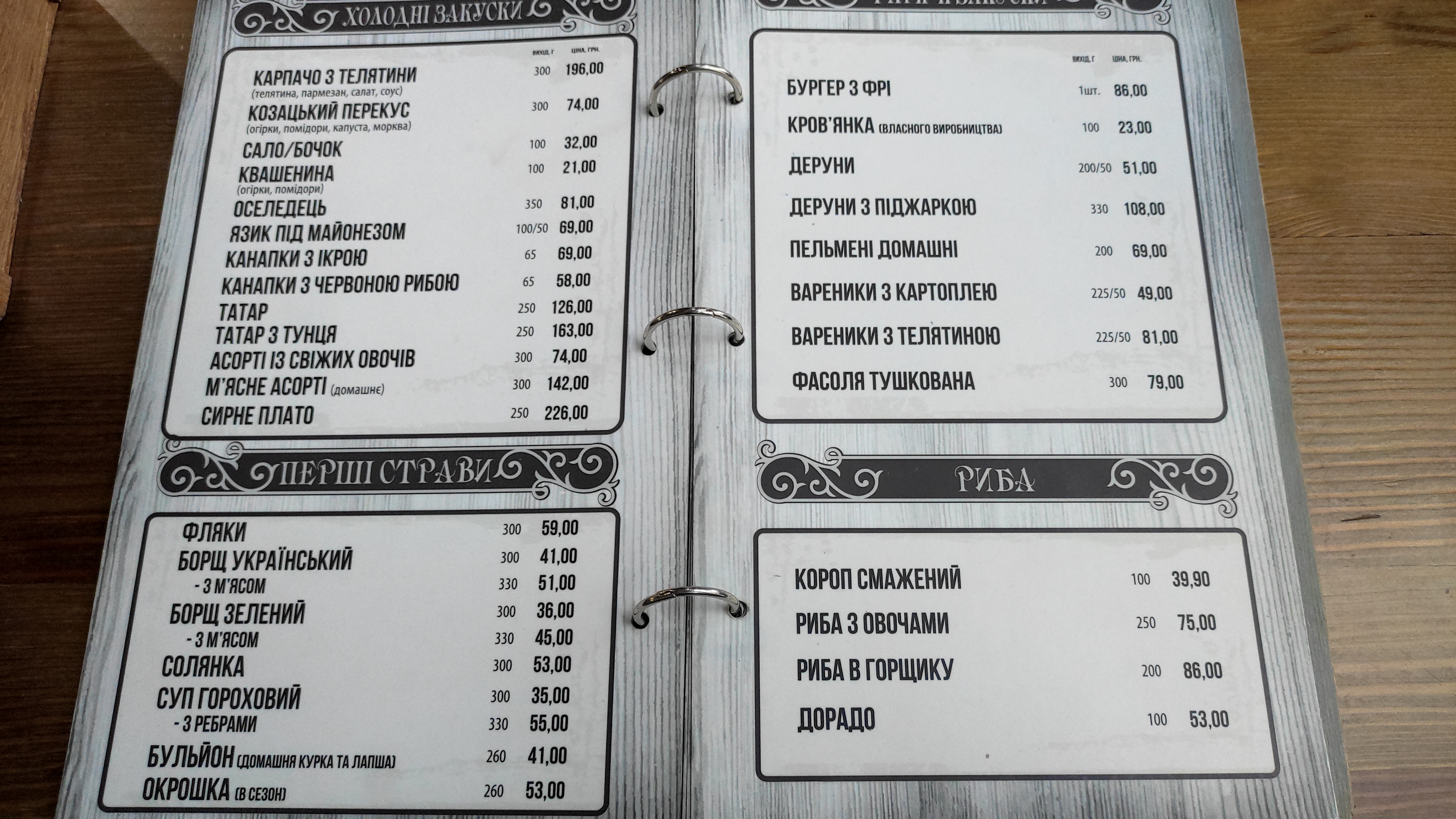 Kozacha Levada menu 12