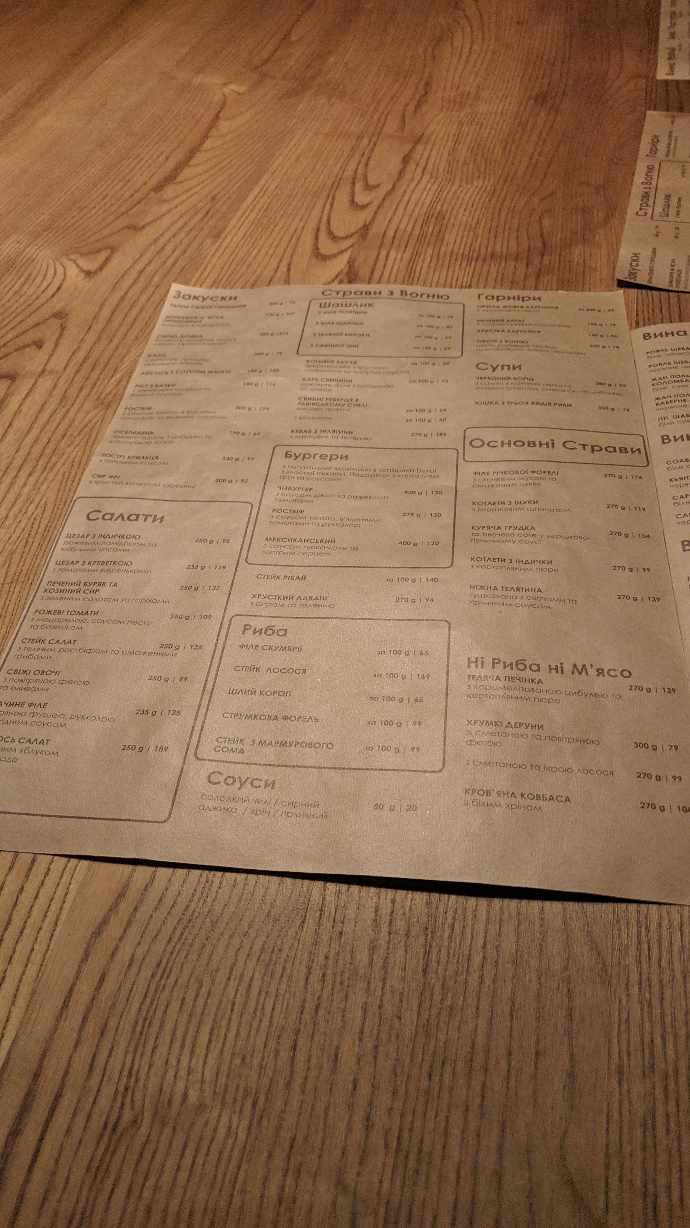 Sribni Leleky menu 1