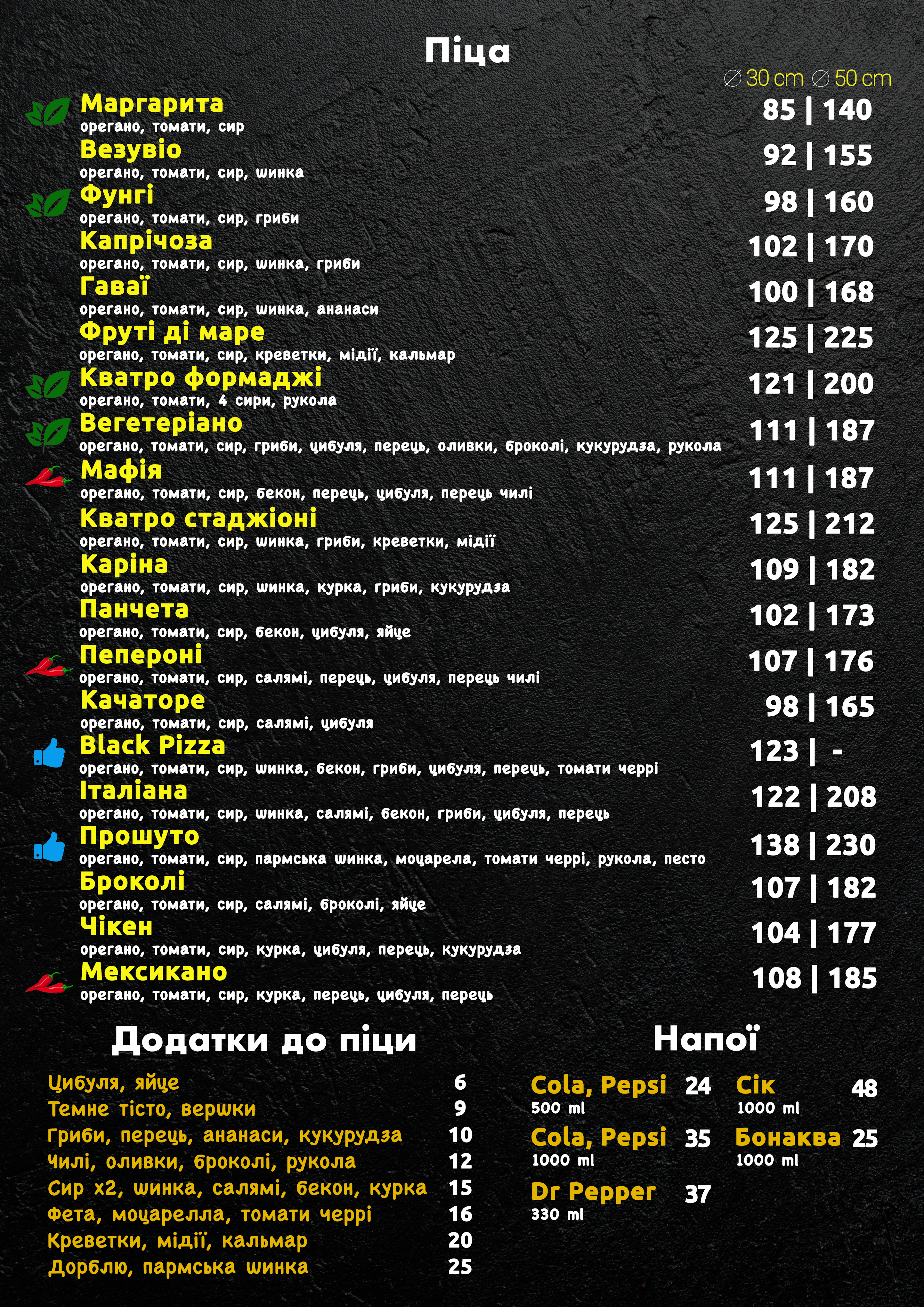 Black Pizza menu 1