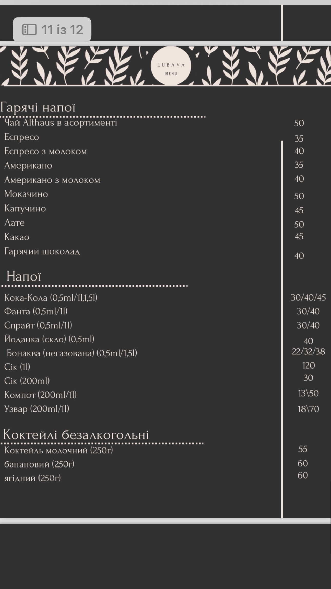 Liubava menu 10