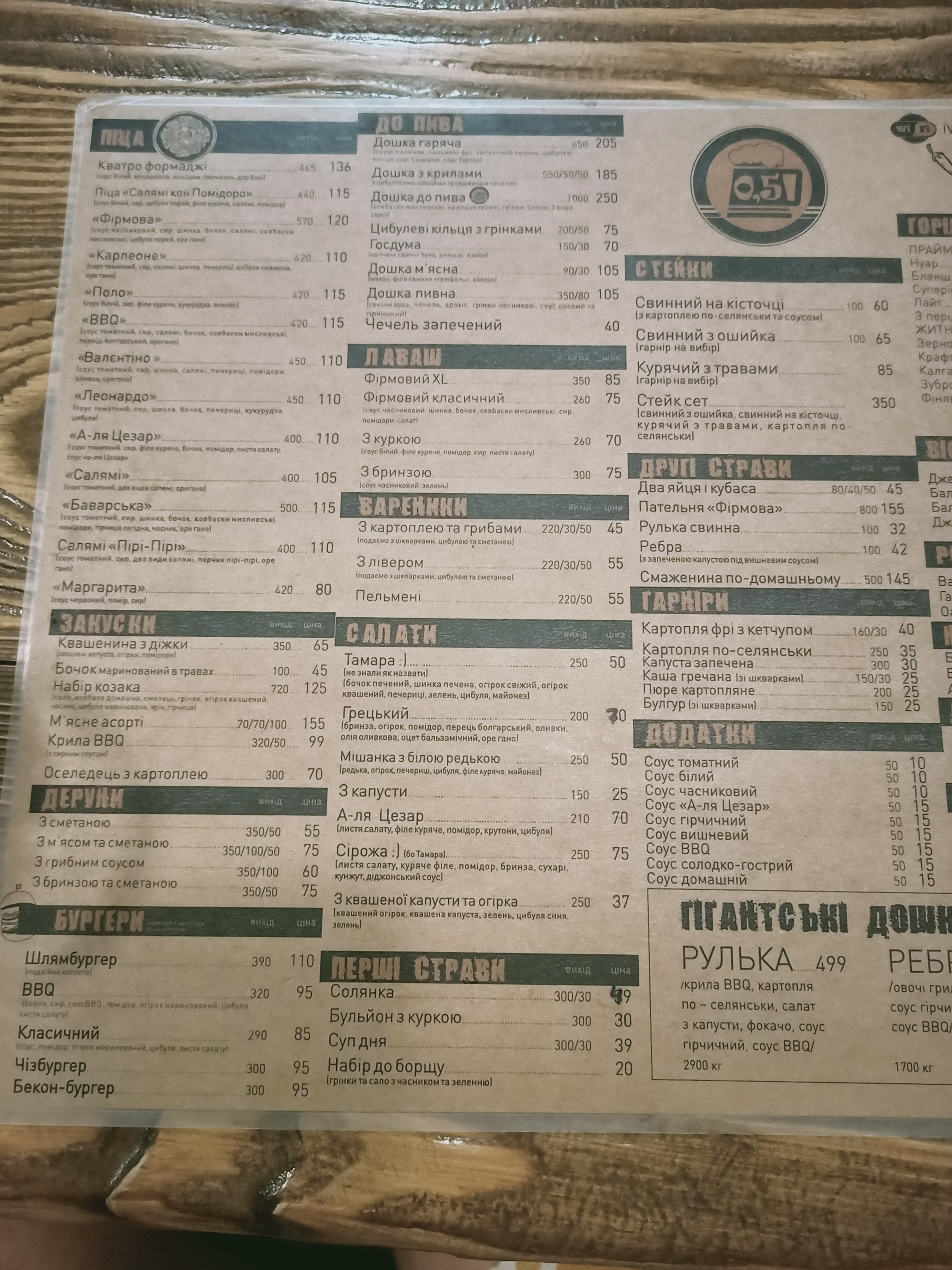 Pub "0.5" menu 1