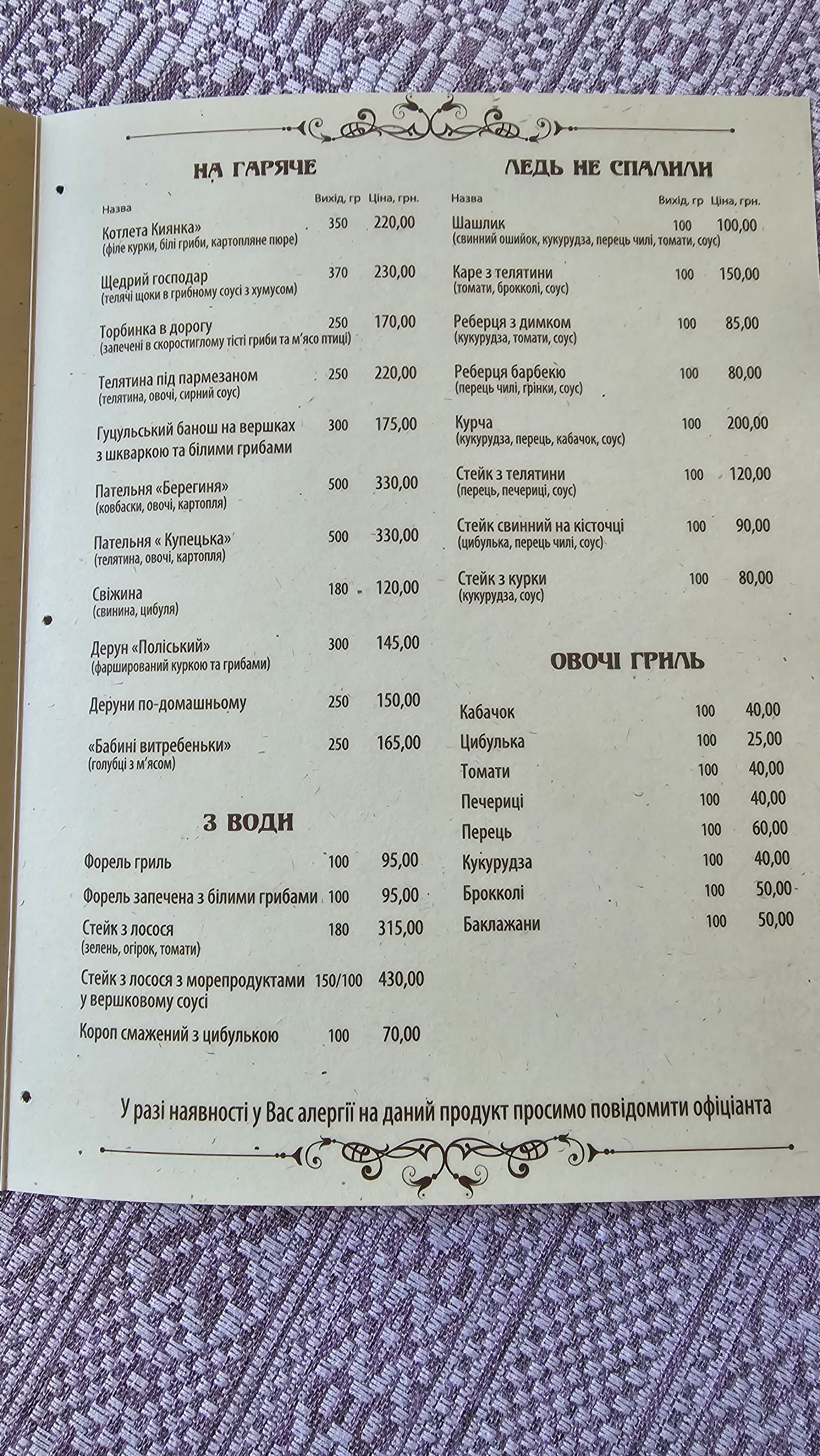 Berehynya menu 2