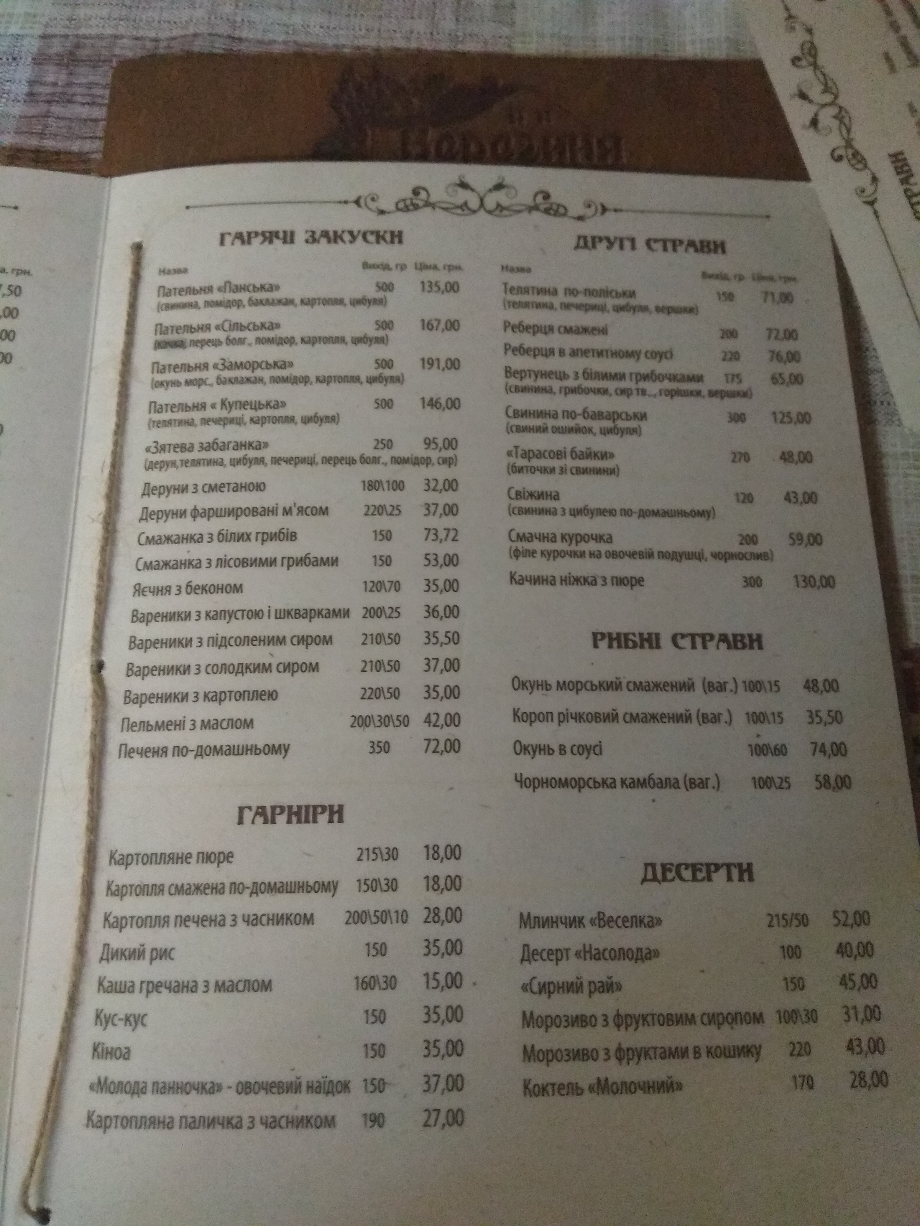 Berehynya menu 7