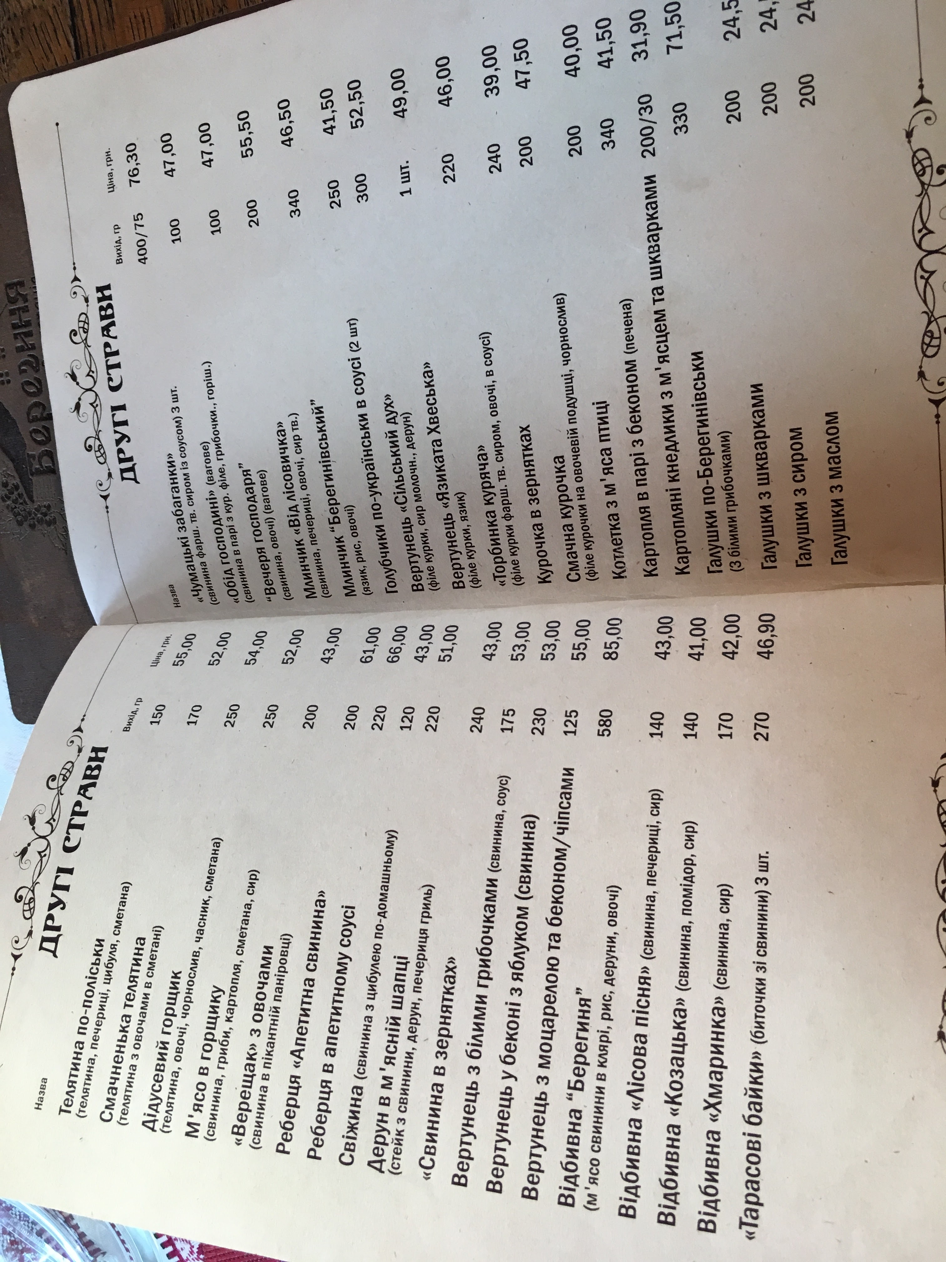 Berehynya menu 9