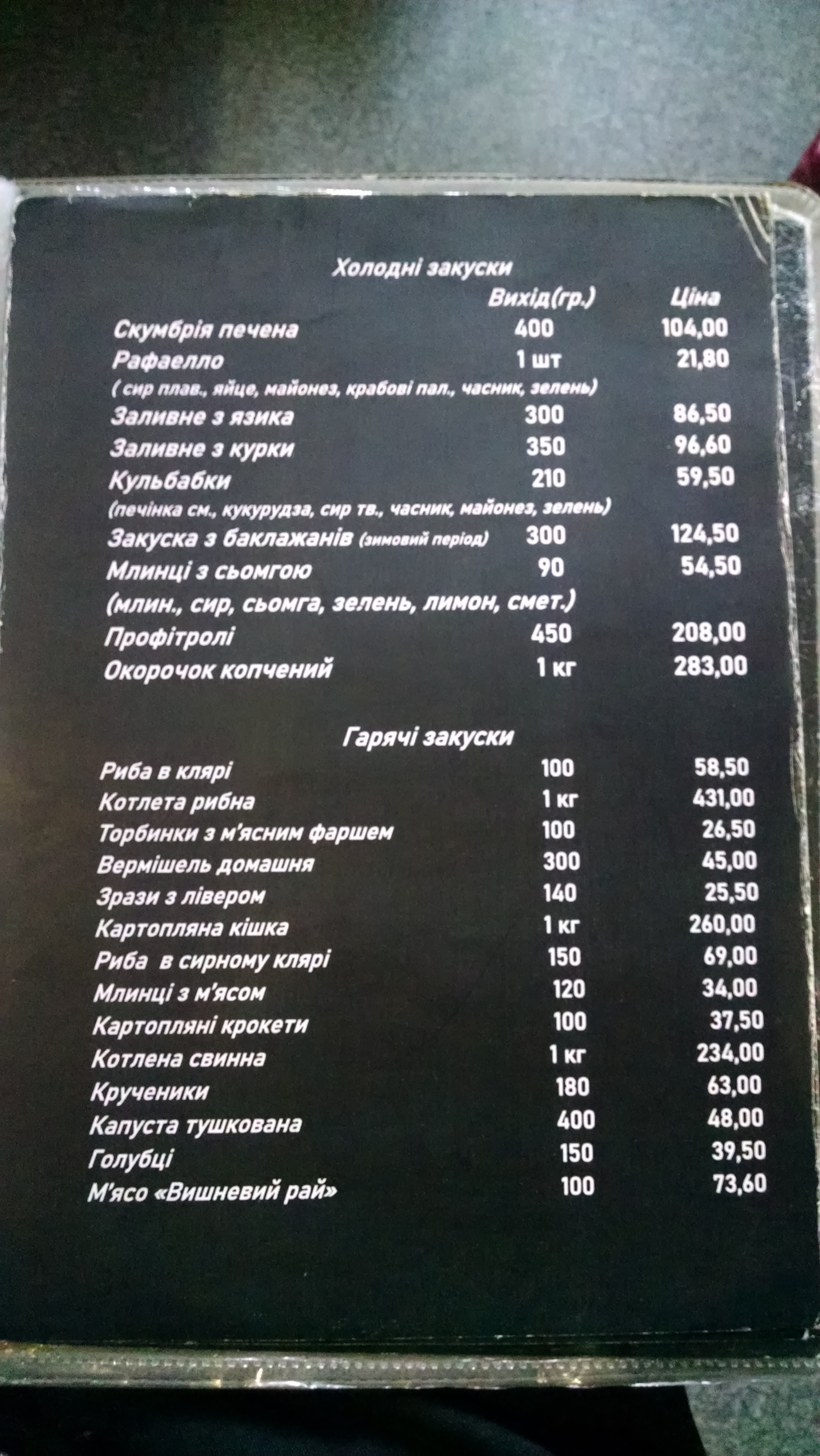Vyshnevyy Sad menu 3