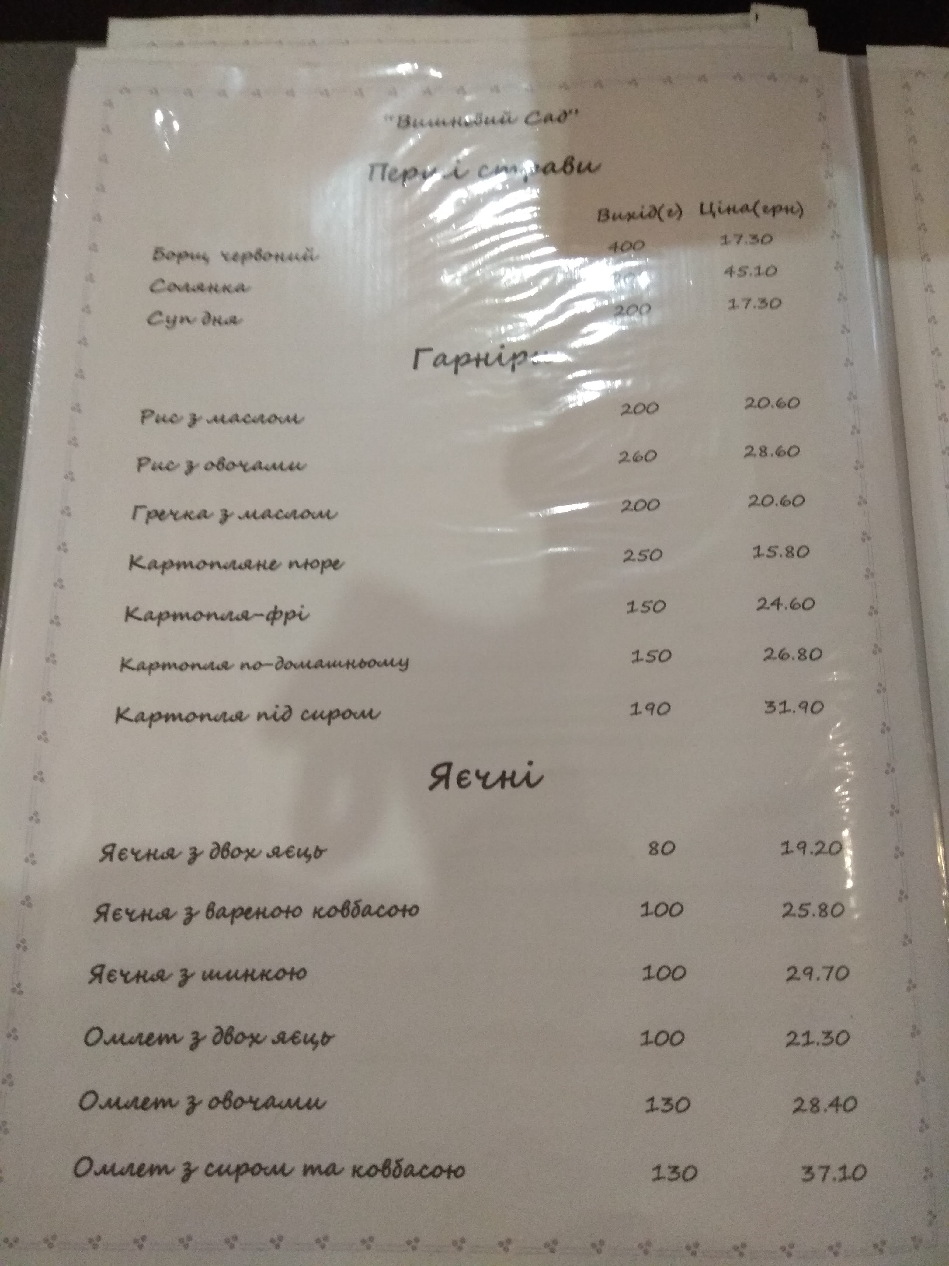 Vyshnevyy Sad menu 9
