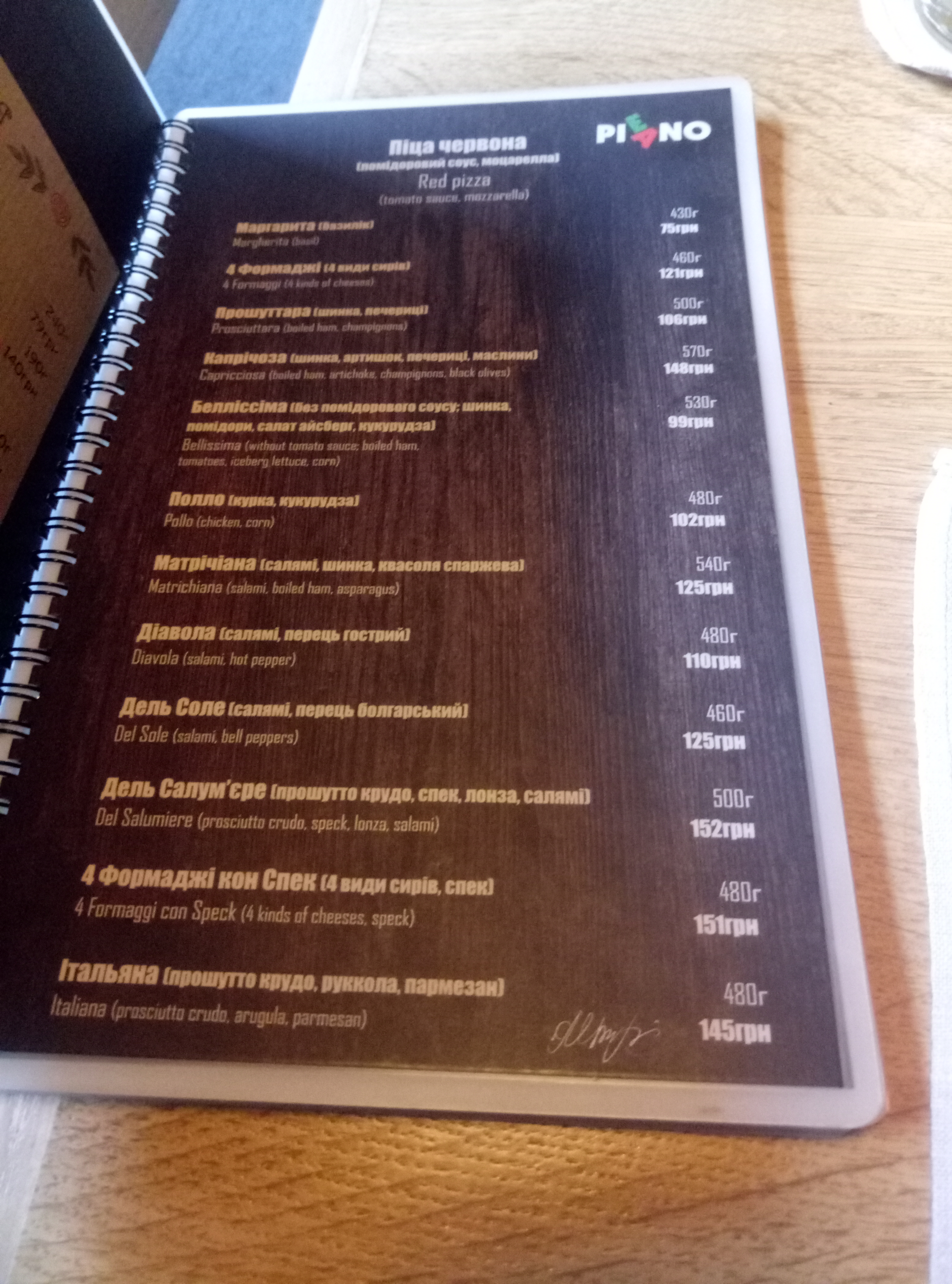 Ventotto menu 1