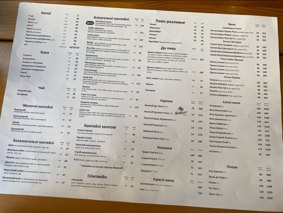 "Panama" - "Alʹpaka" menu 3