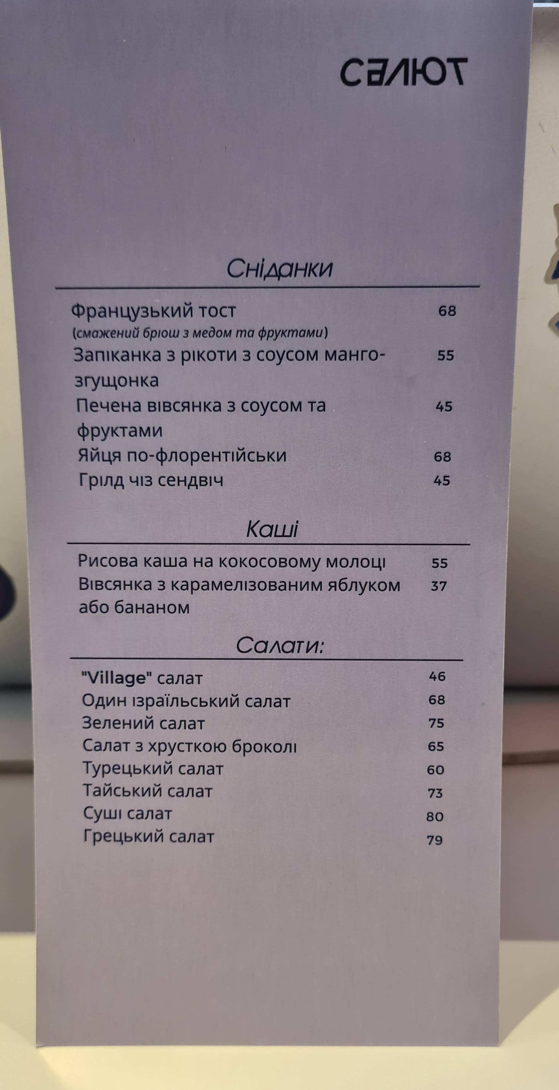 Salyut menu 3