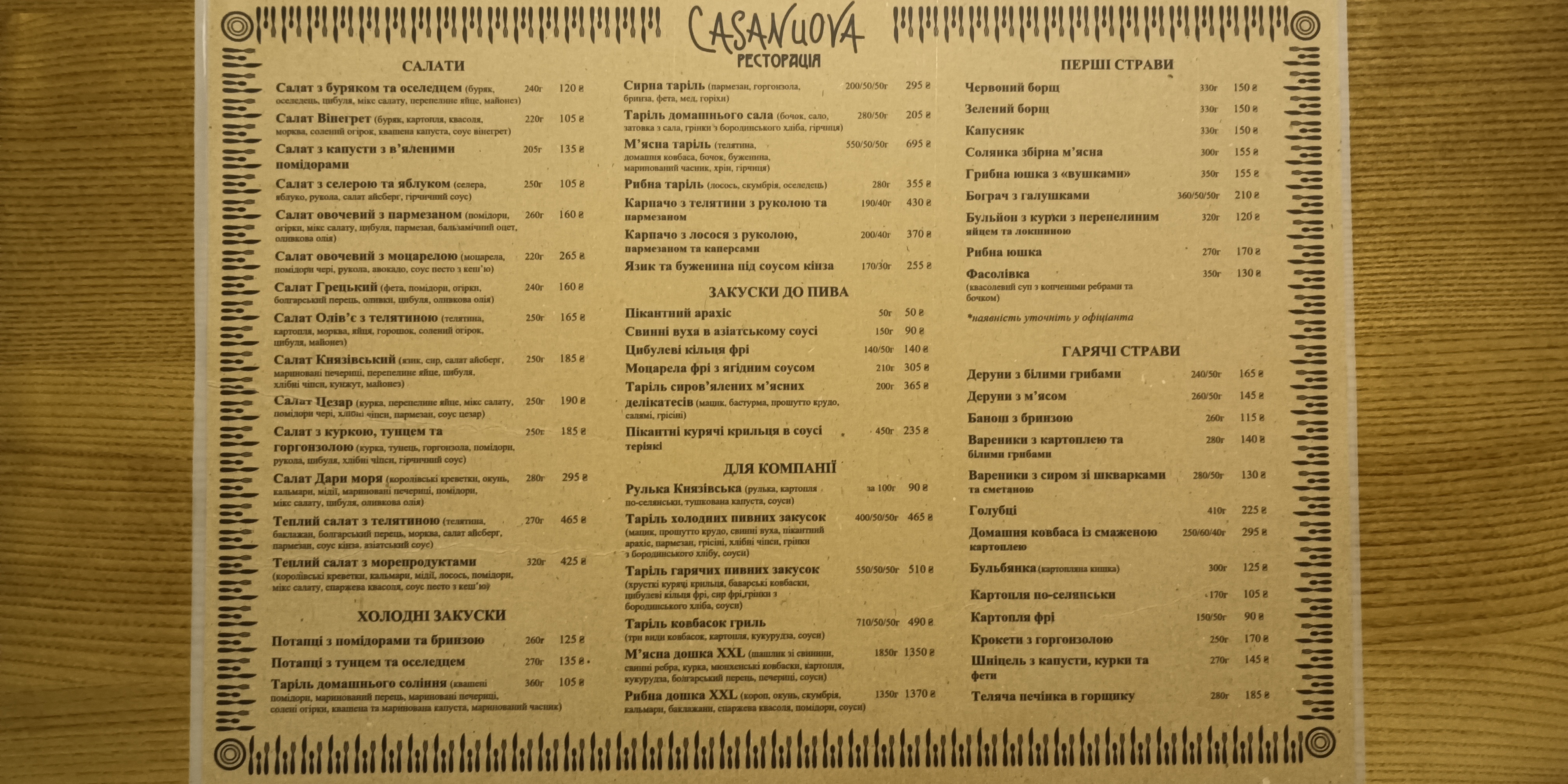 Casa Nuova menu 1