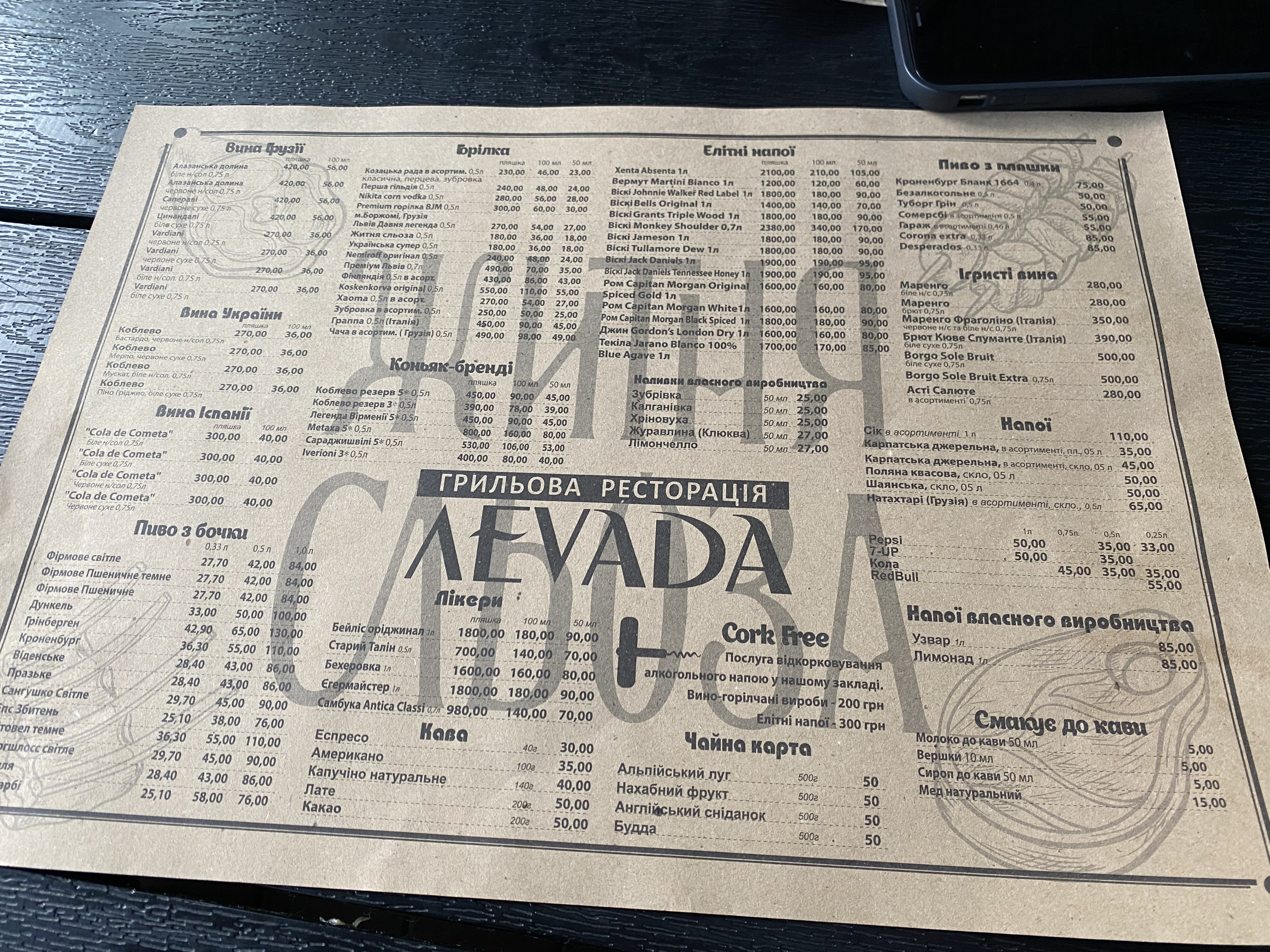 Леvada menu 6
