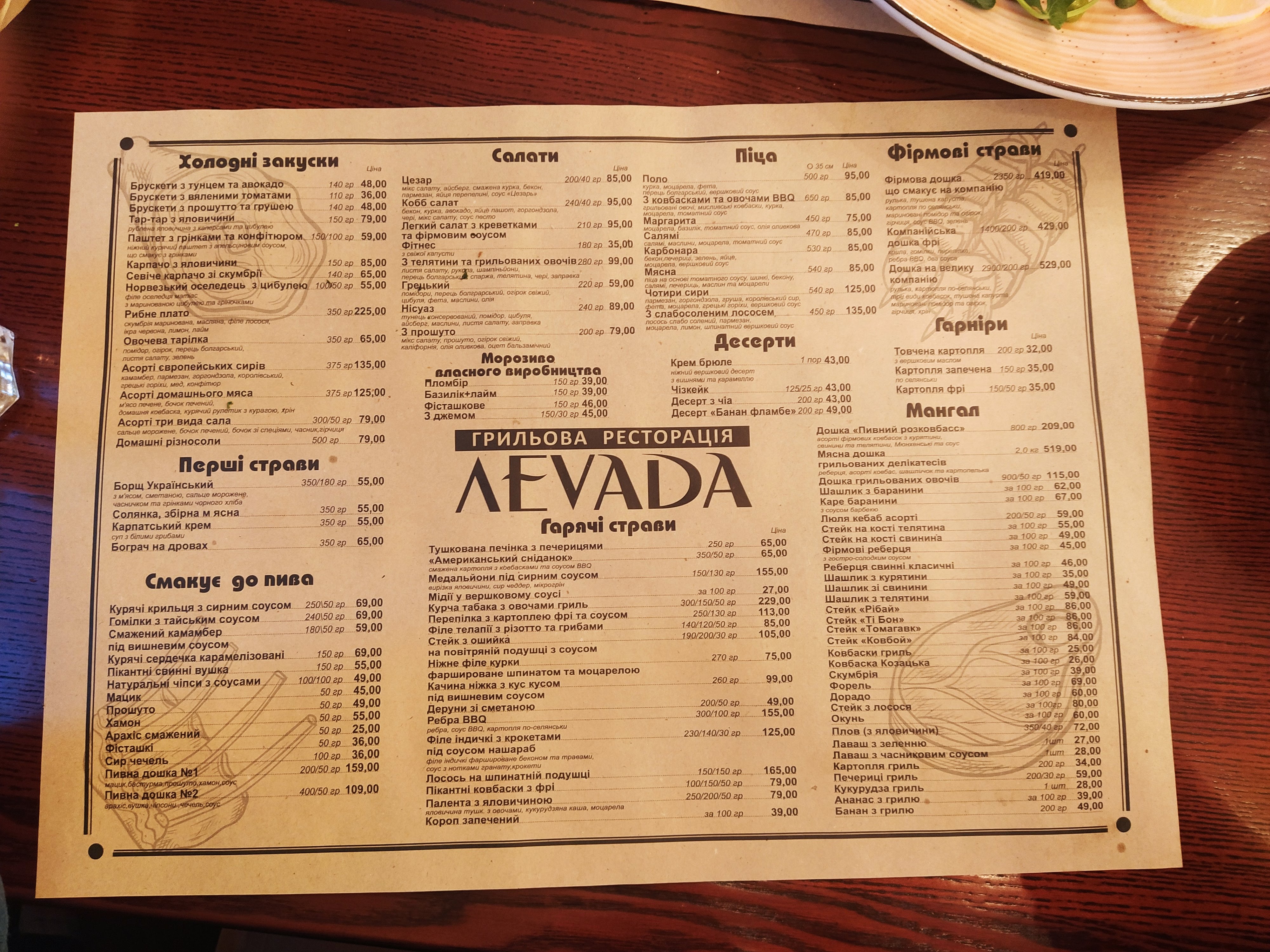 Леvada menu 8