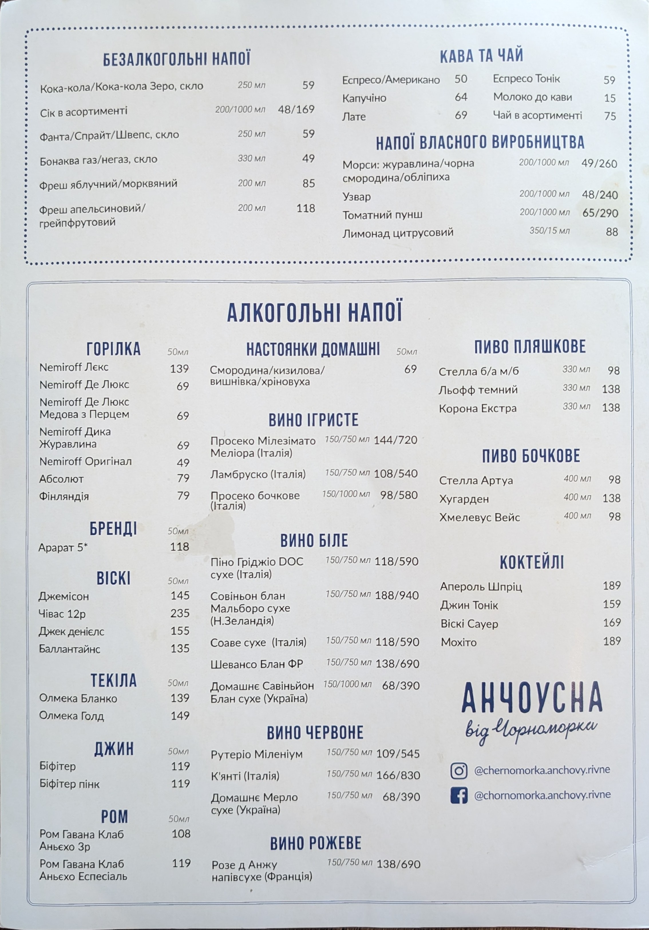 Anchousna Vid Chornomorky menu 2