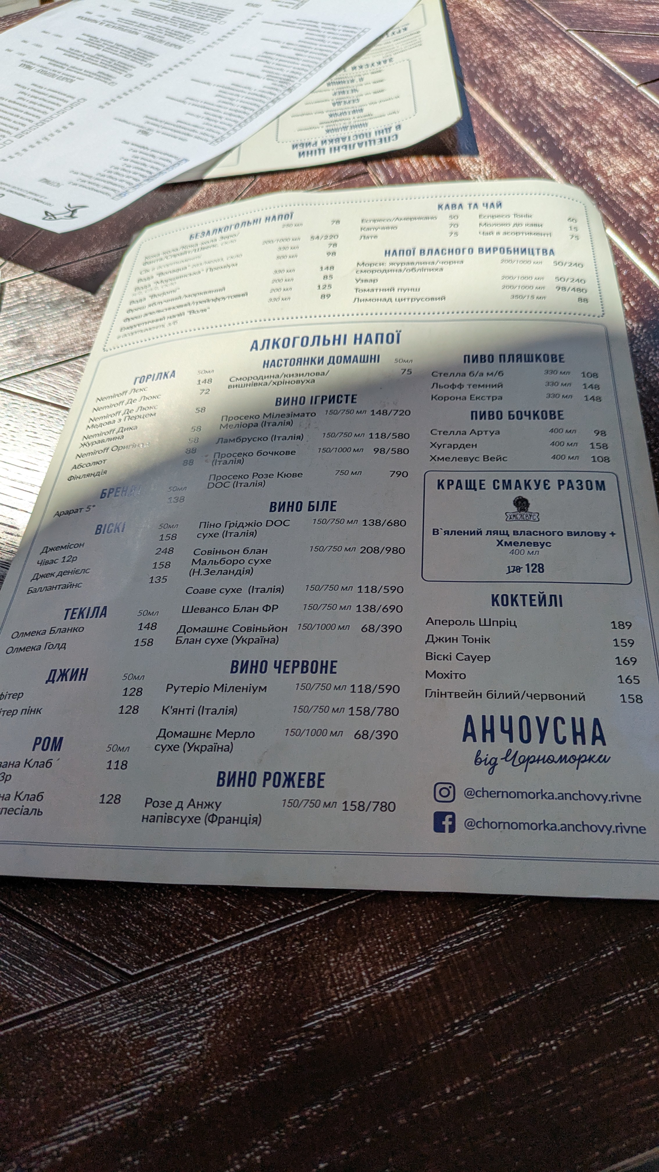 Anchousna Vid Chornomorky menu 4