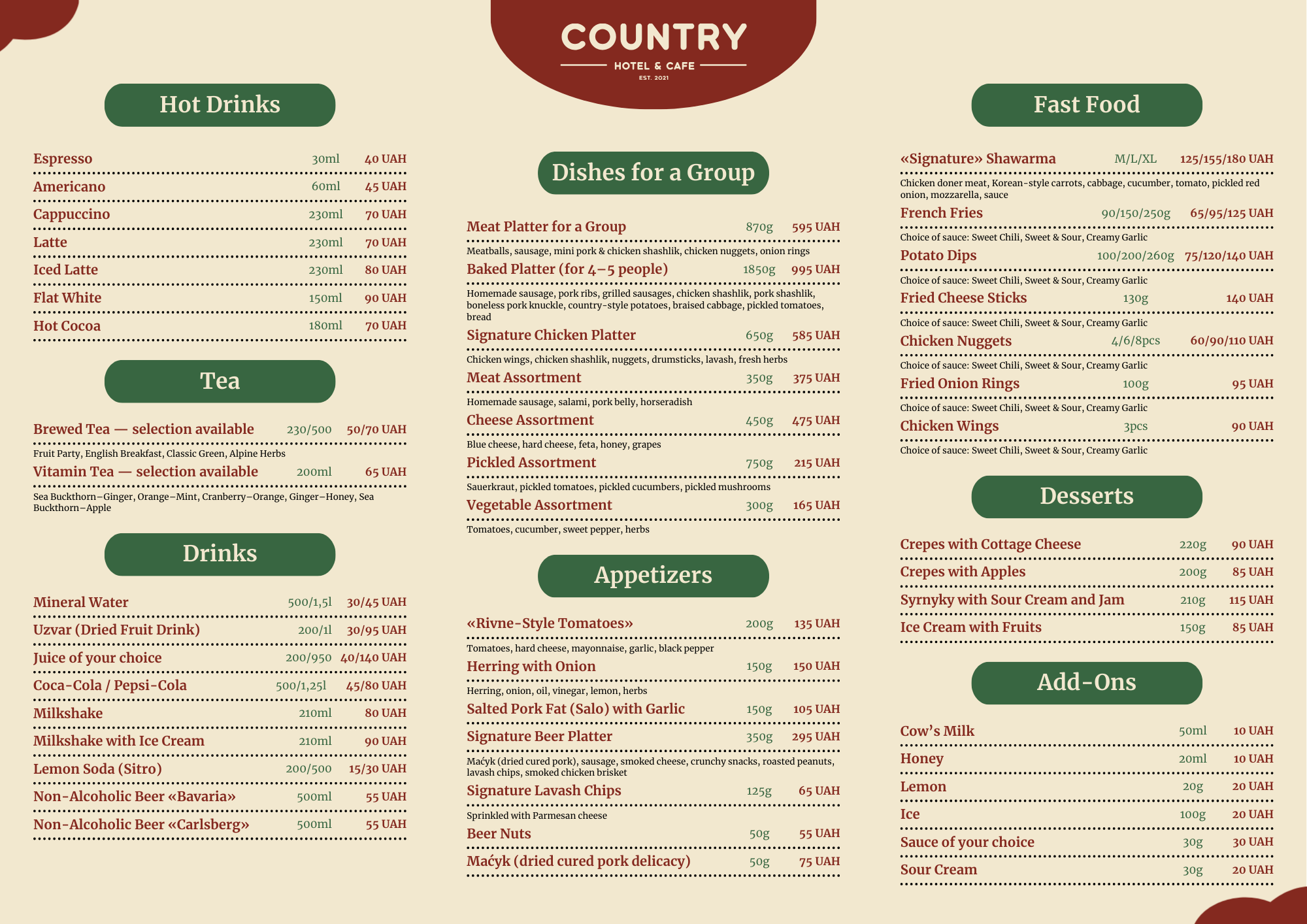 COUNTRY | HOTEL & CAFE (Кантрі-бар) menu 3