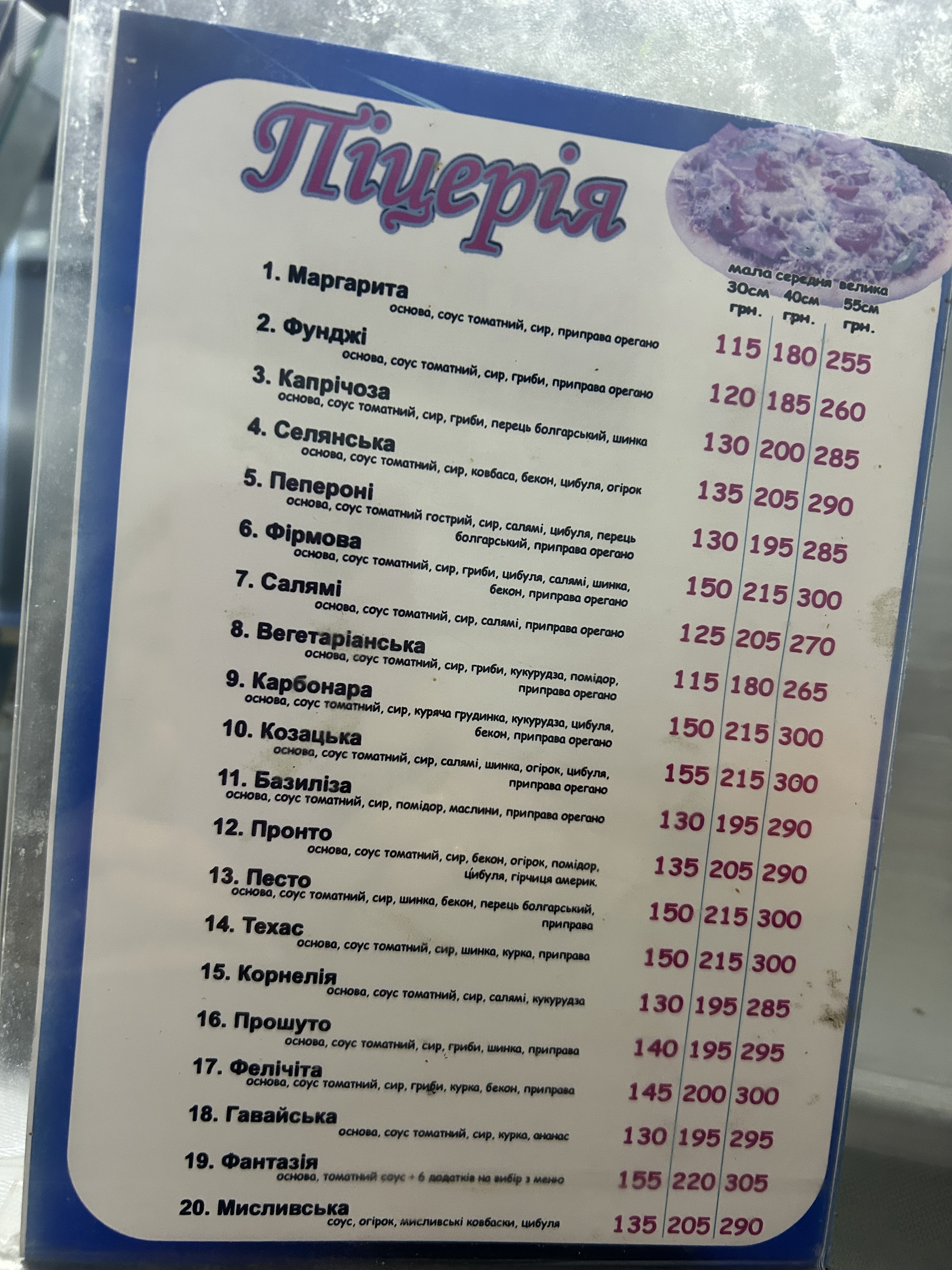 PIZZERIA menu 1