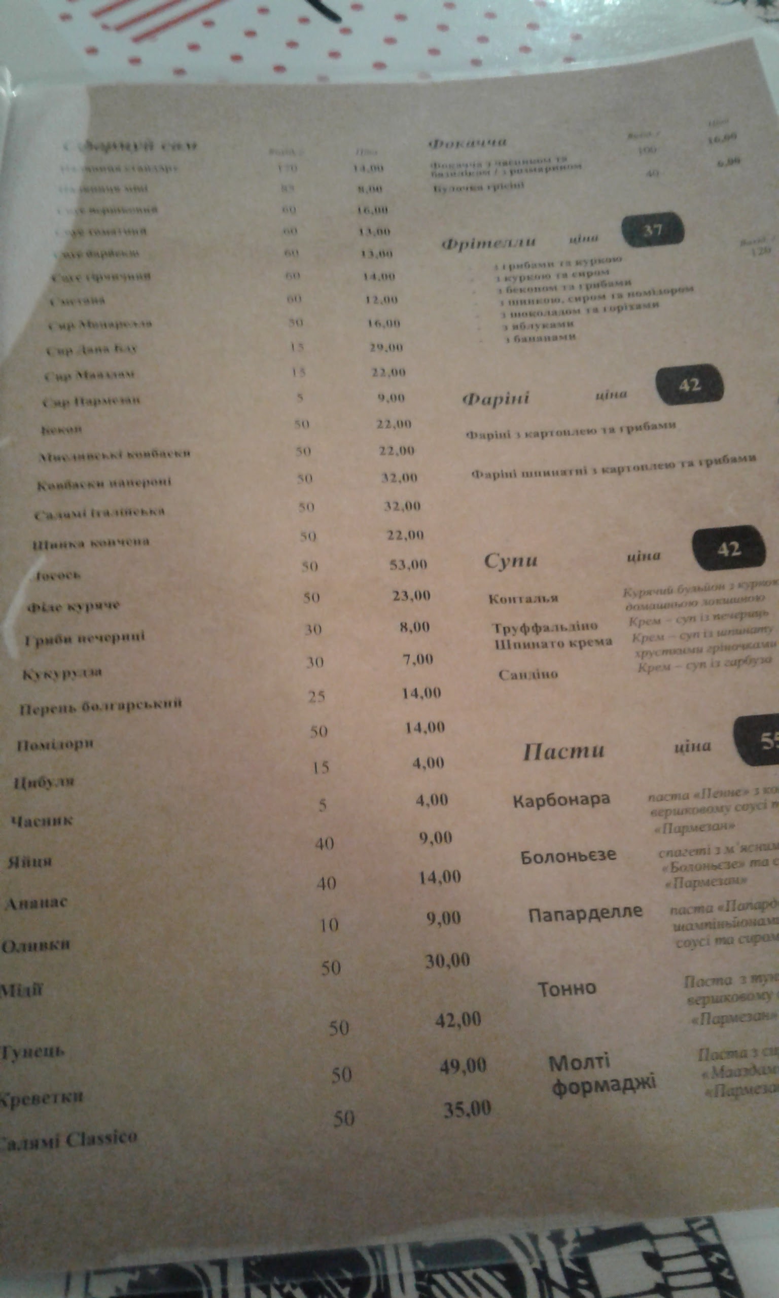 Pizza Club menu 1
