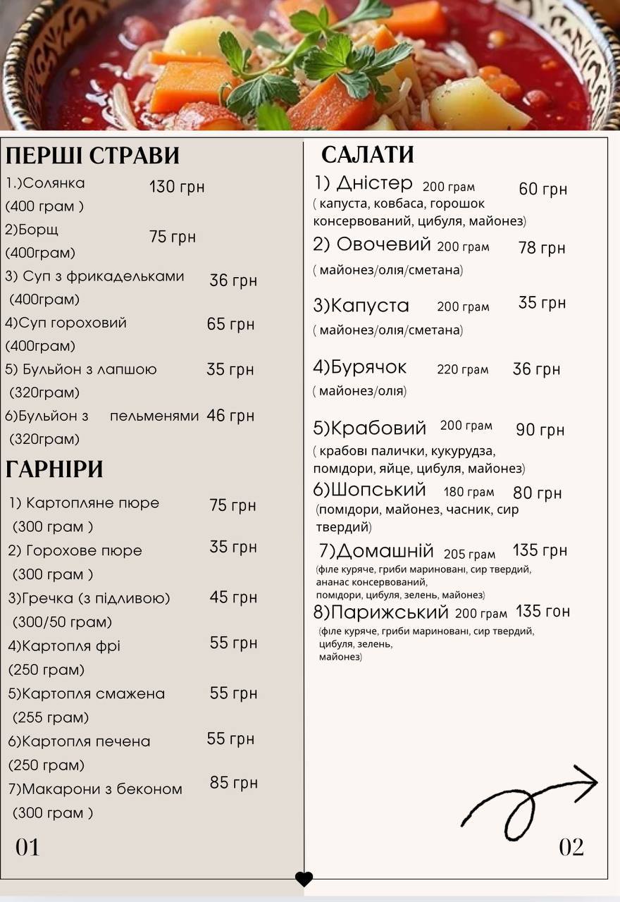 Pyrizhkovyy Ray menu 1