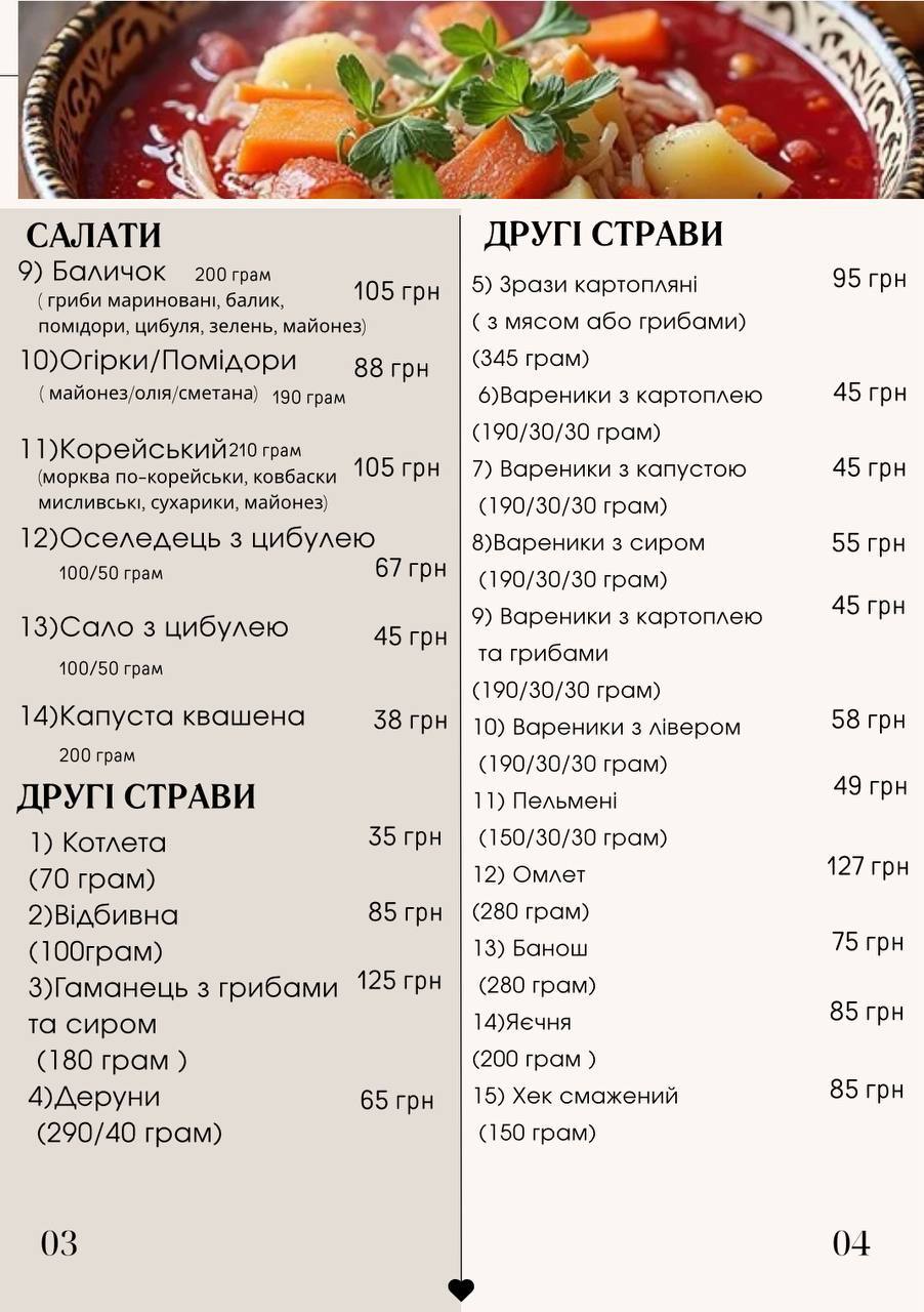 Pyrizhkovyy Ray menu 5