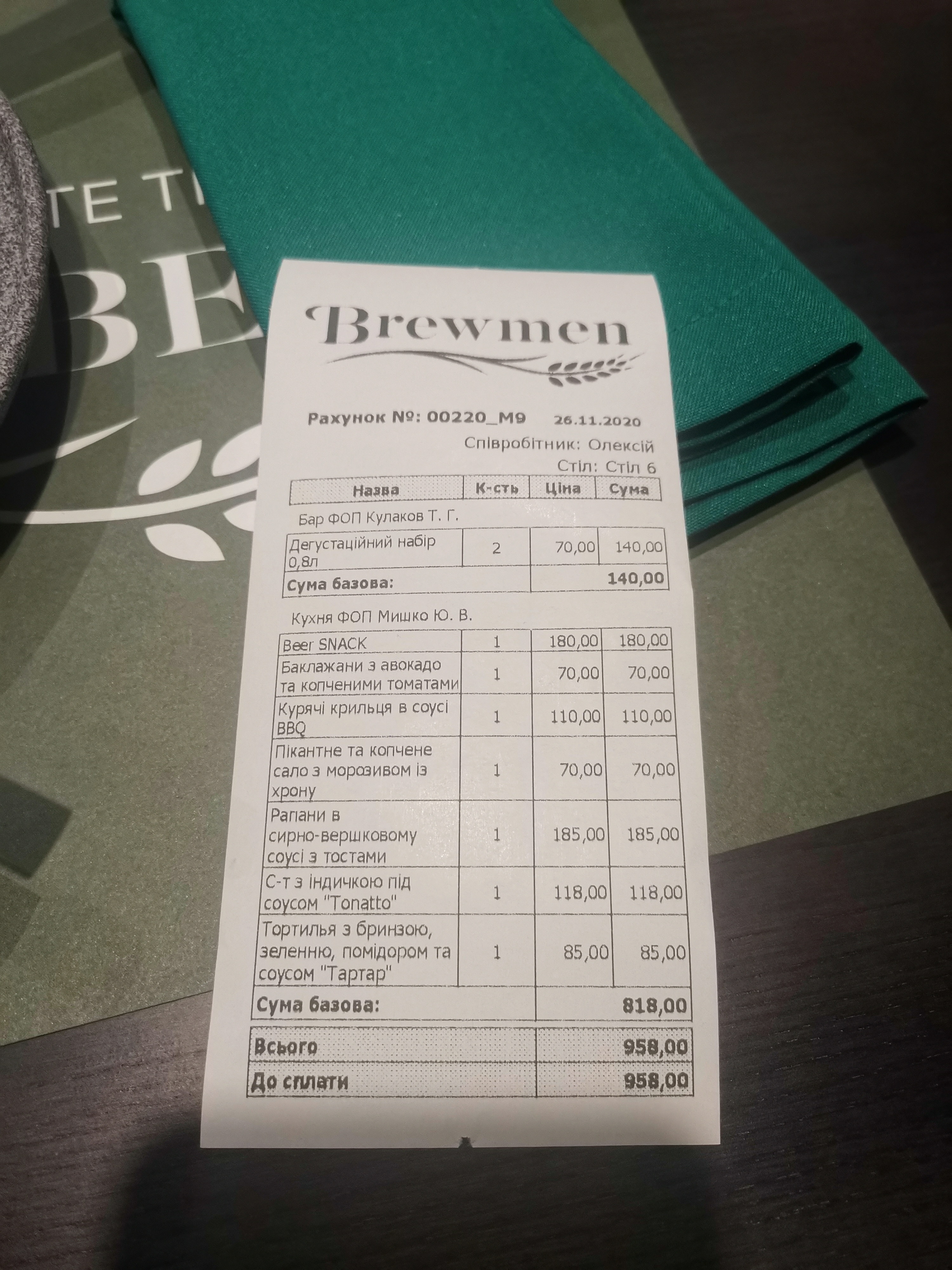 Brewmen menu 2