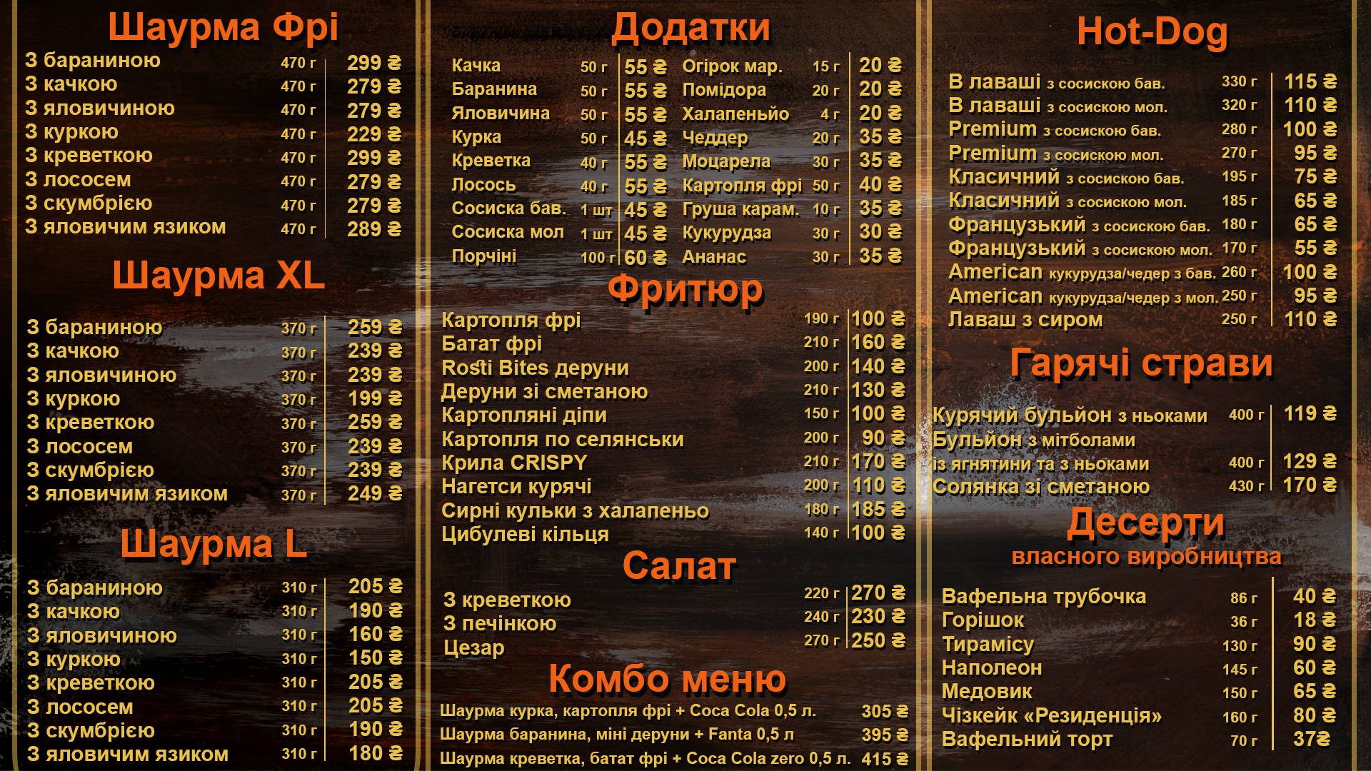 РЕЗИДЕНЦІЯ ШАУРМИ menu 1