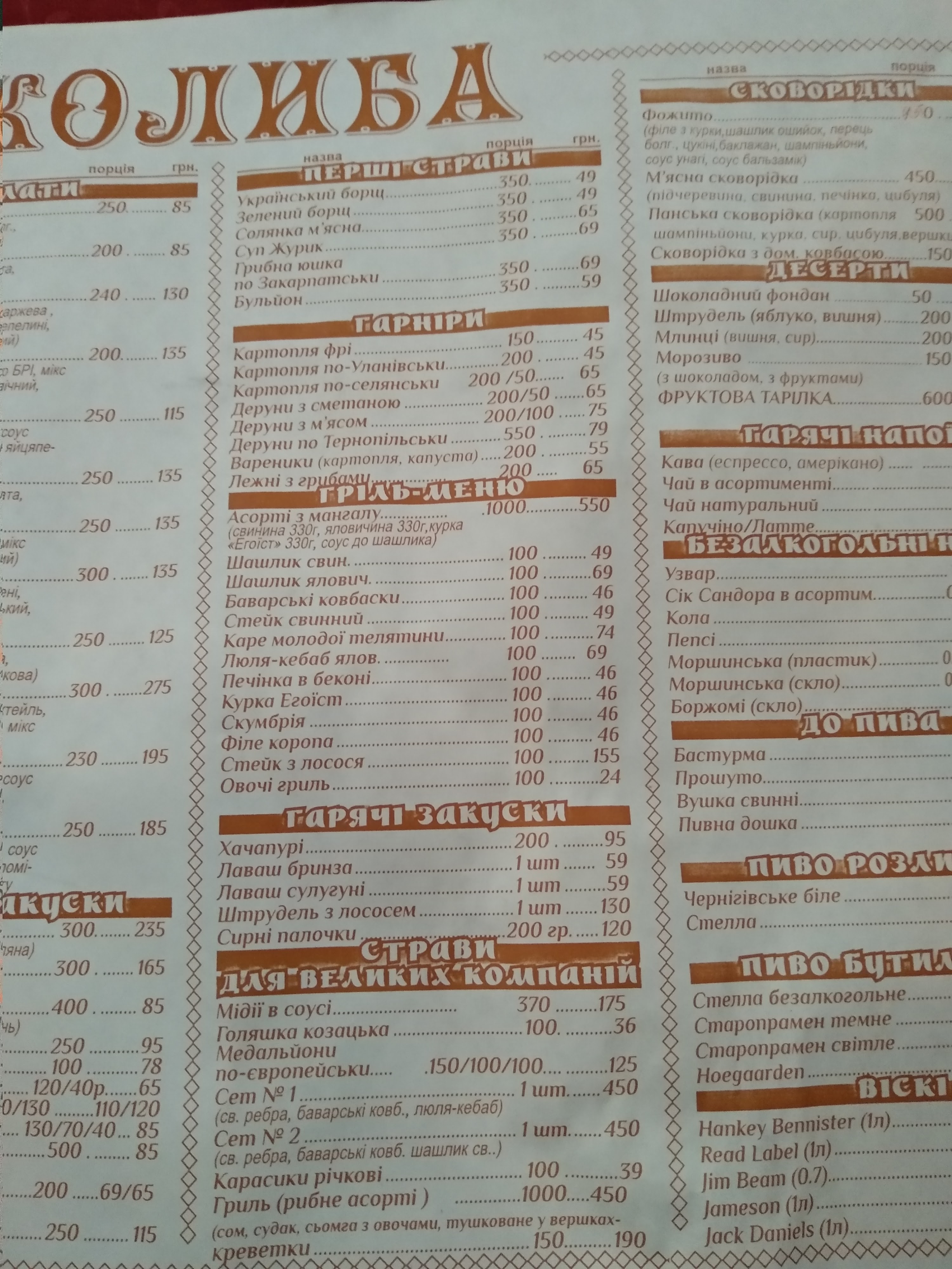 Kolyba Nad Buhom menu 12