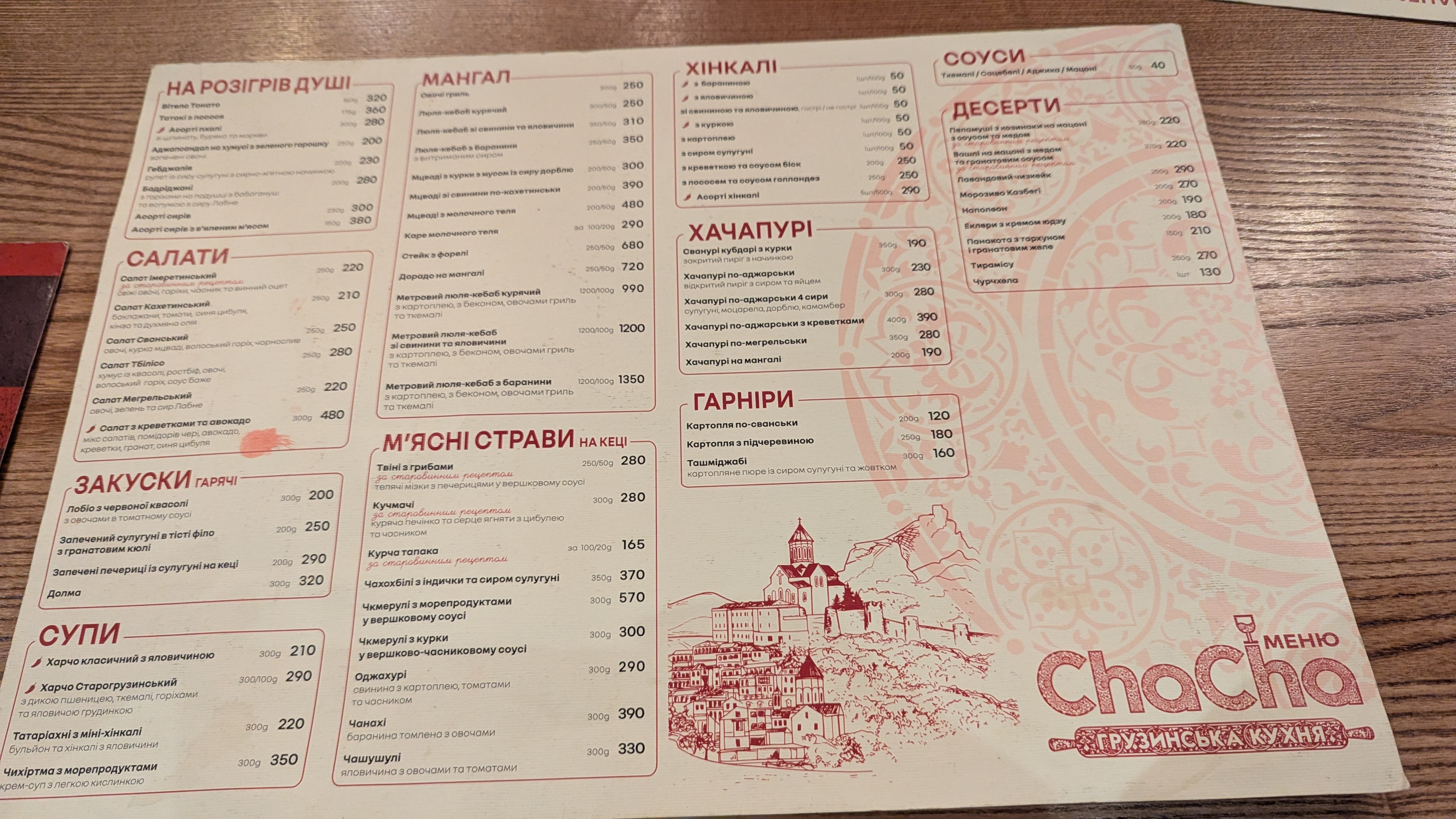 Chacha - Hruzynsʹkyy Restoran menu 1