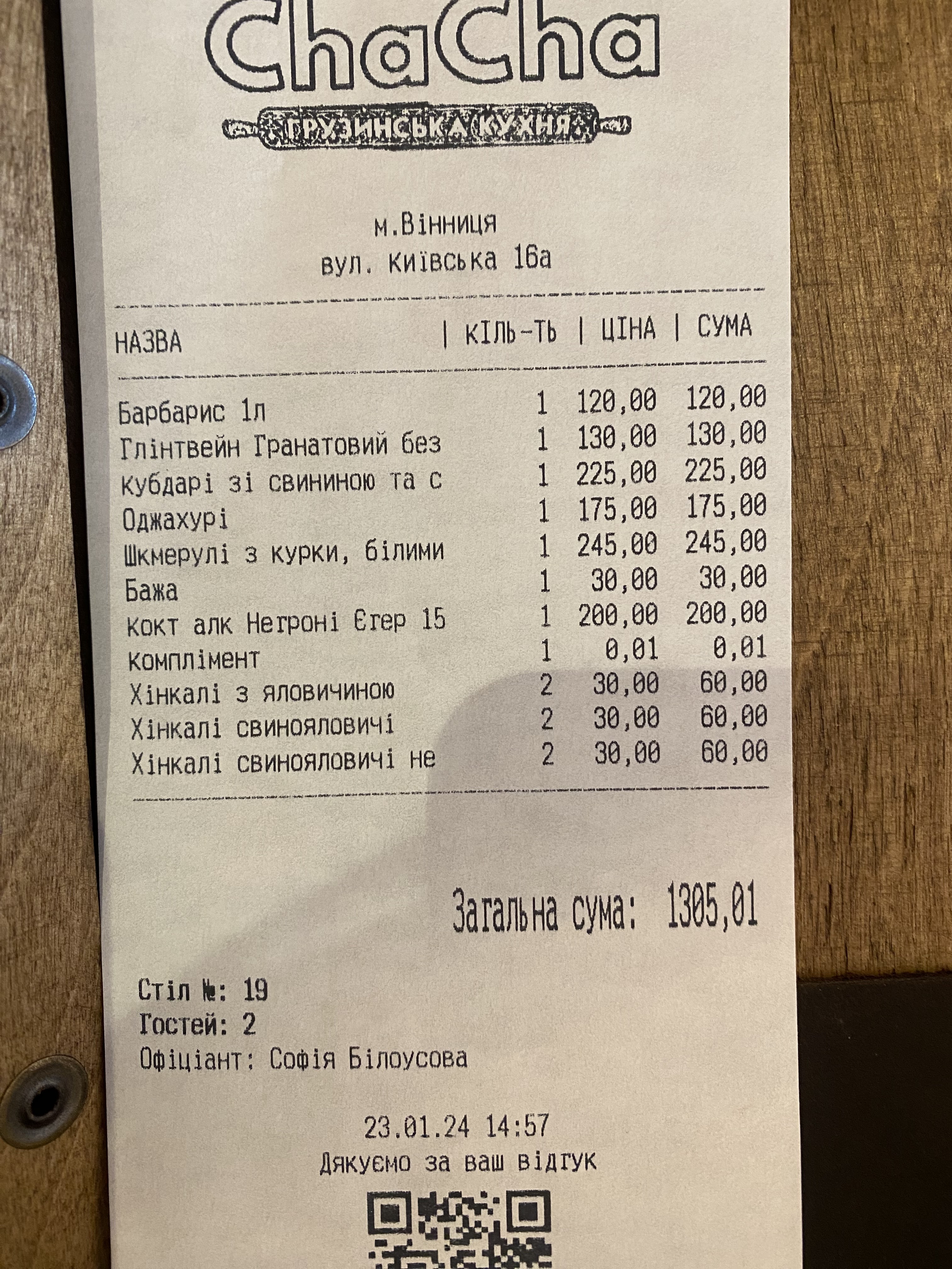Chacha - Hruzynsʹkyy Restoran menu 2