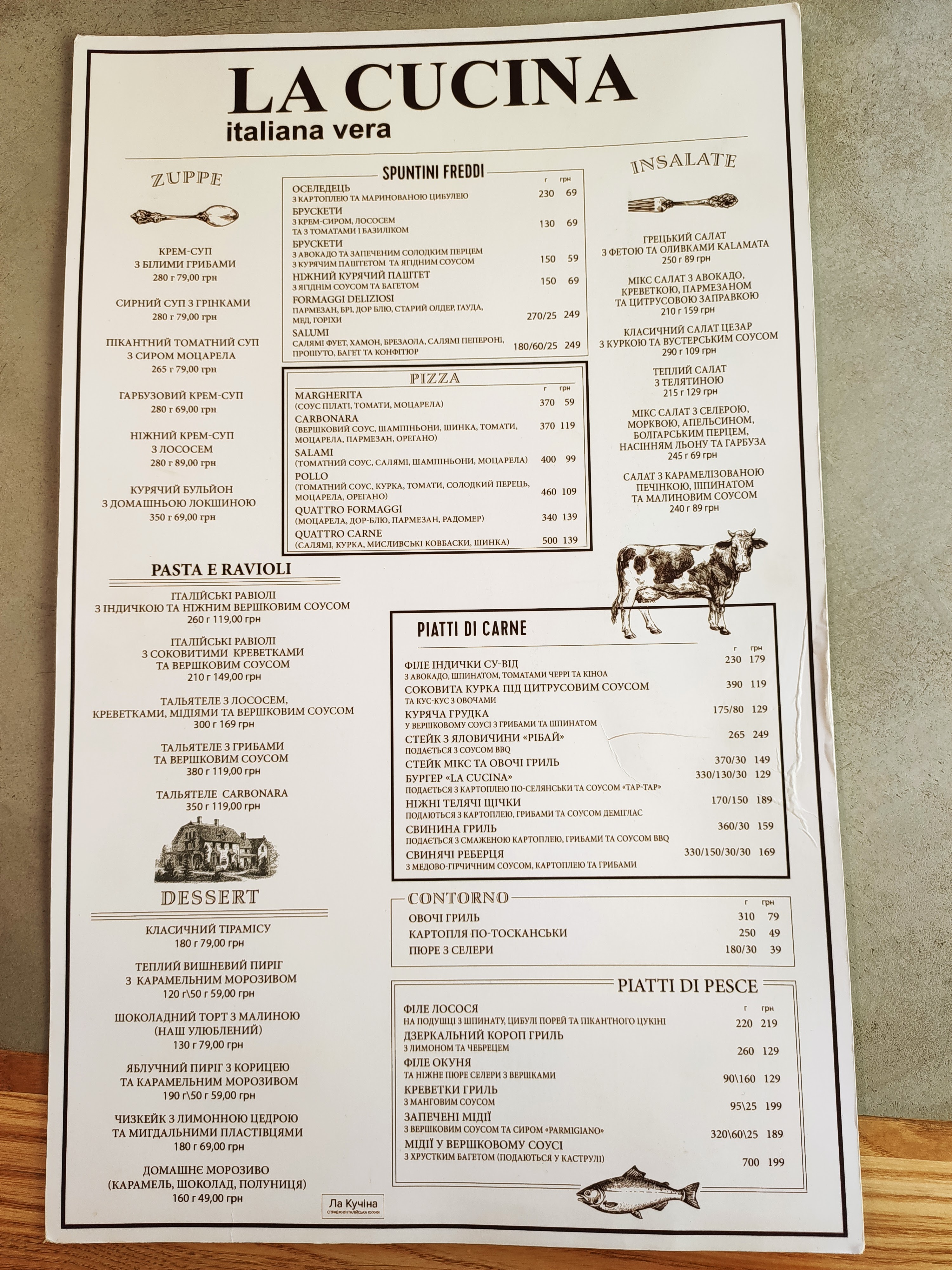 La cucina menu 1