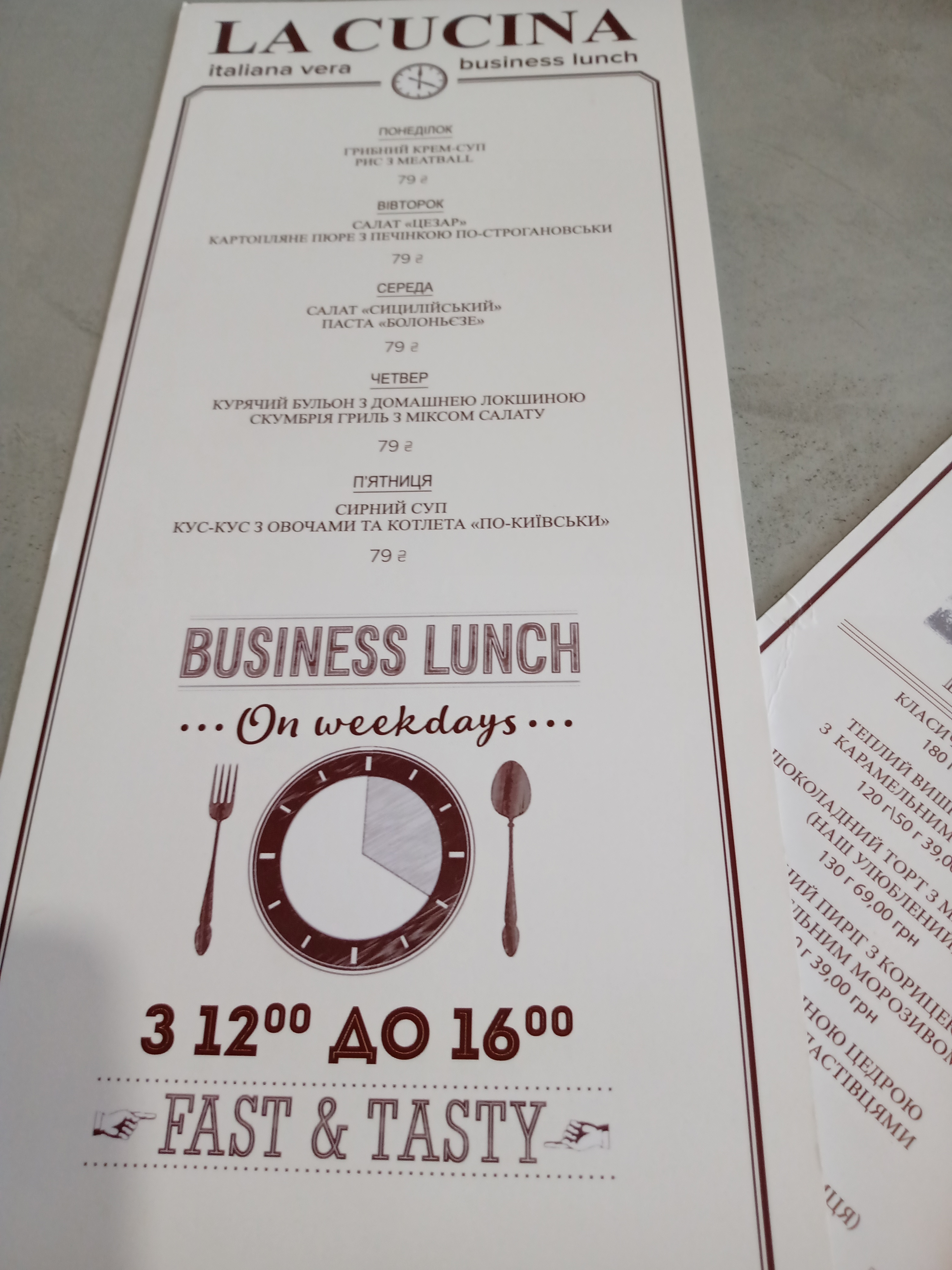 La cucina menu 10