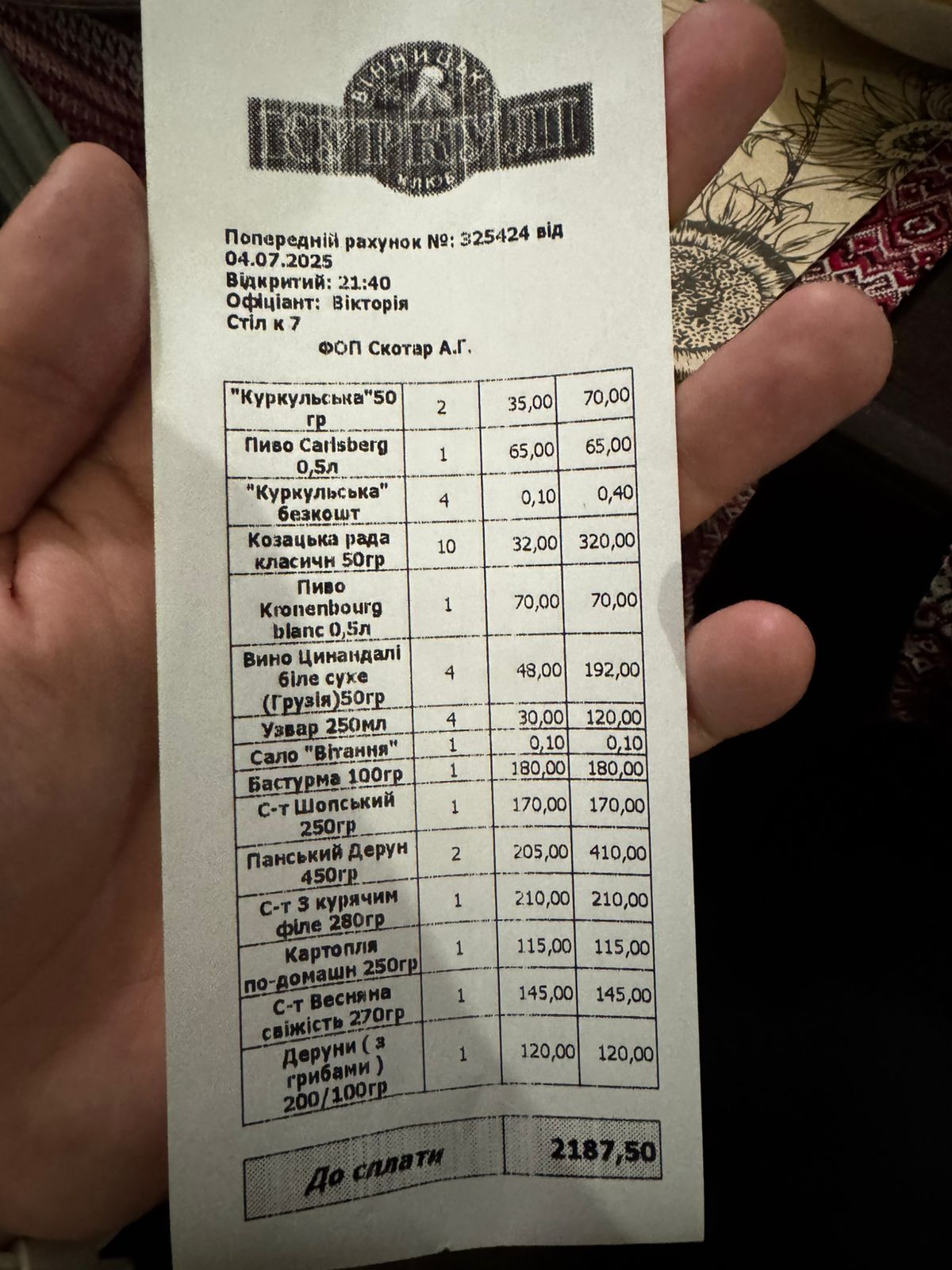 Vinnytsʹki Kurkuli menu 5