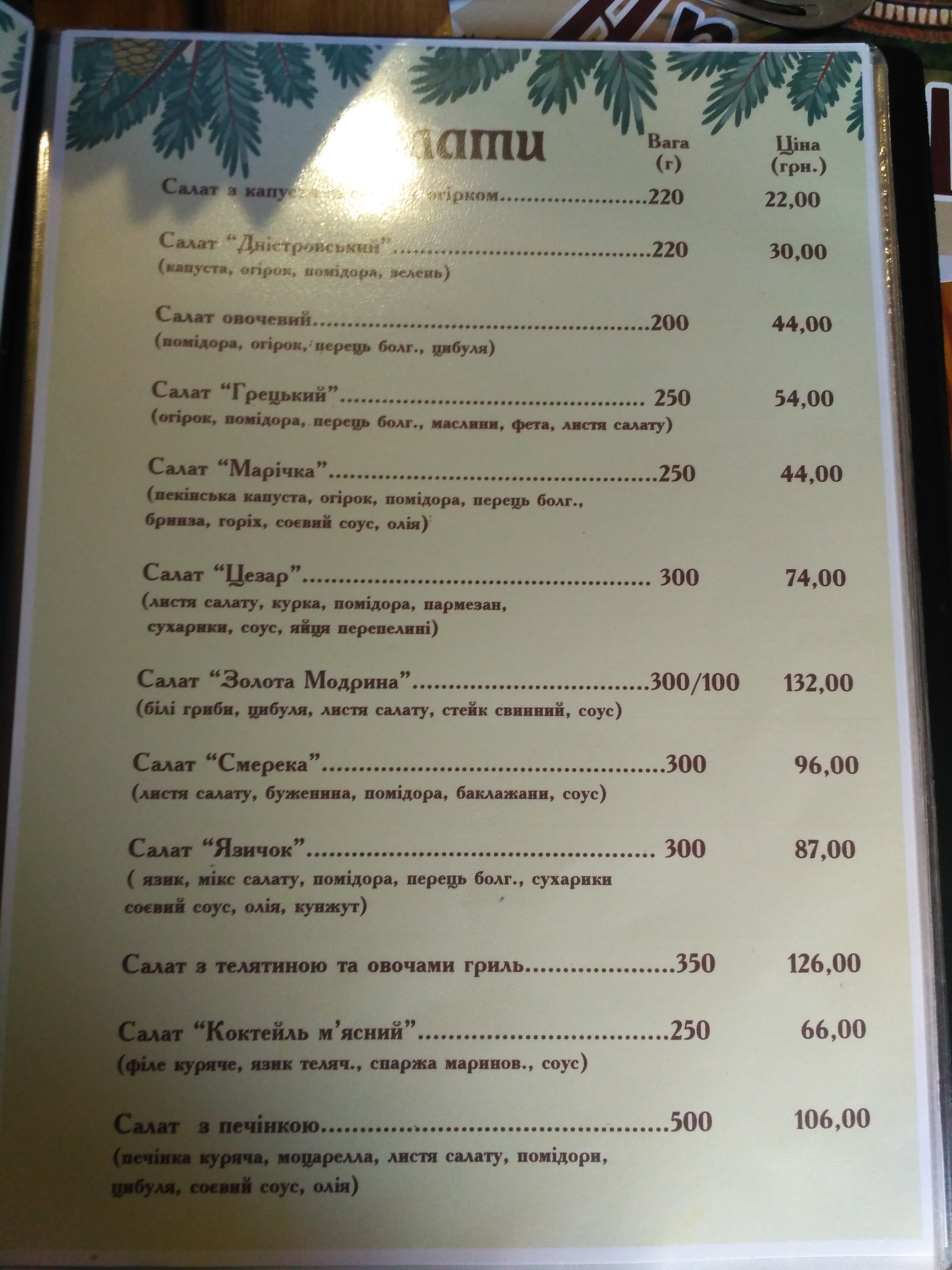 Модрина menu 9