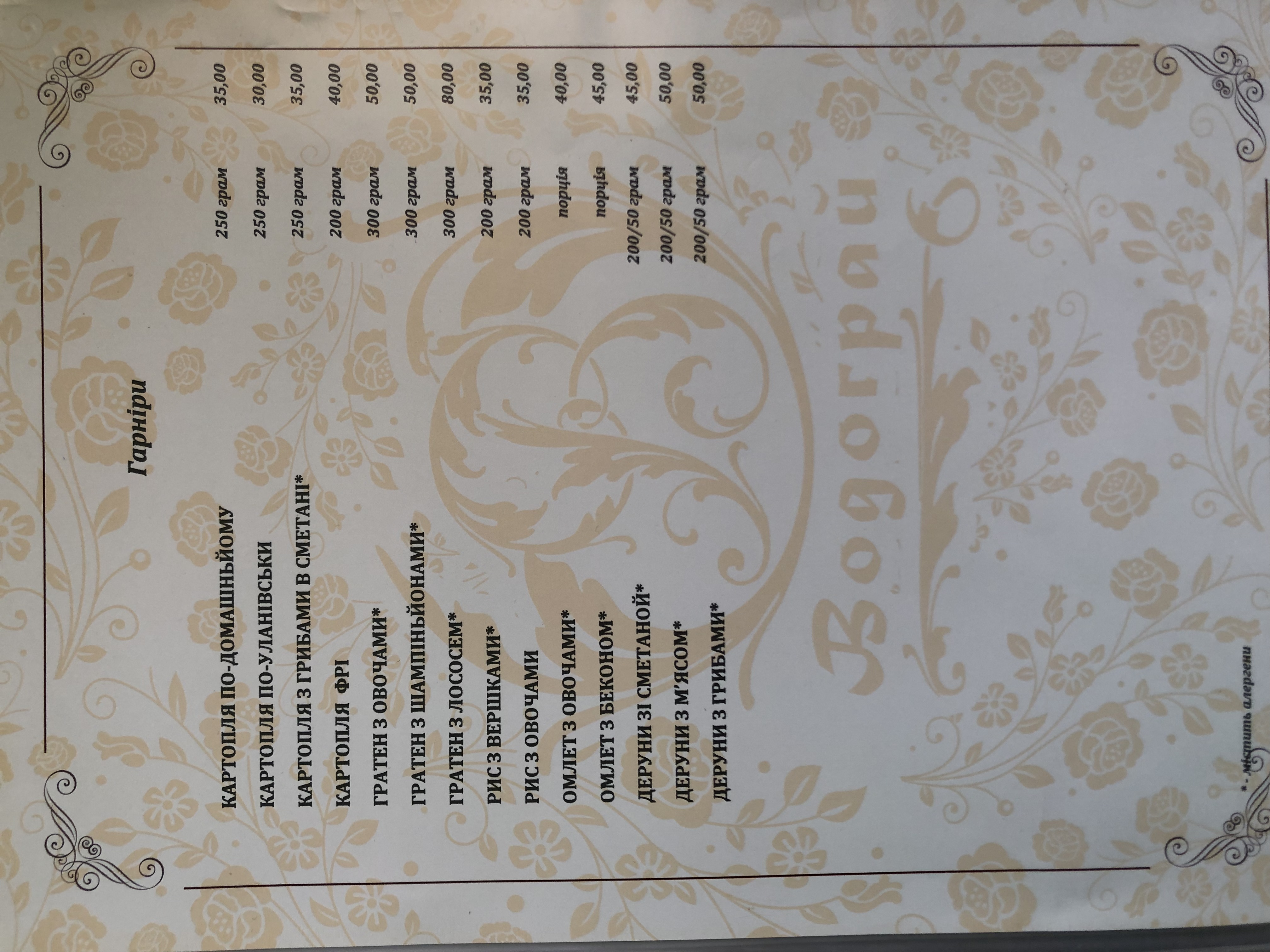 Vodohray menu 4
