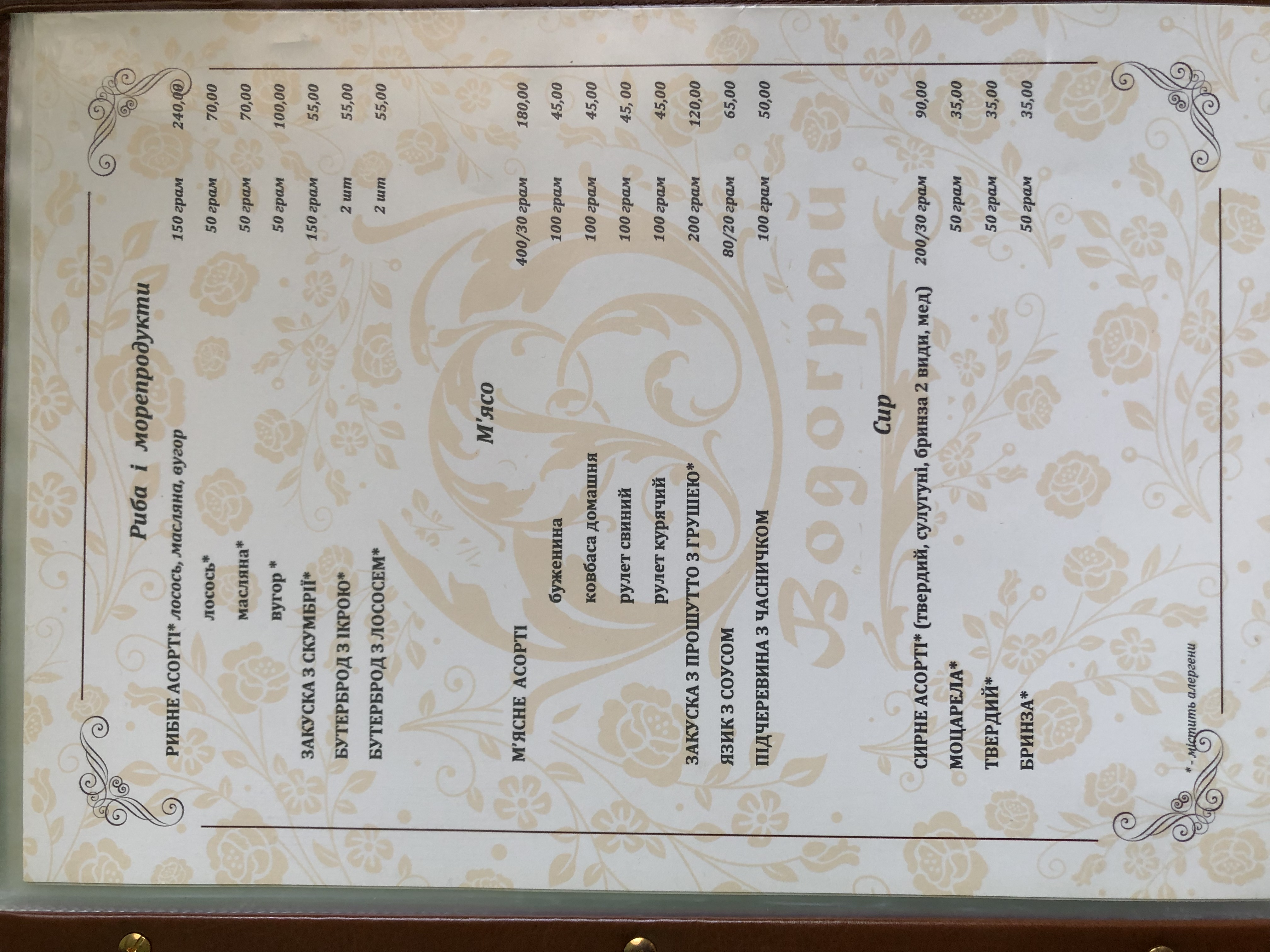 Vodohray menu 6