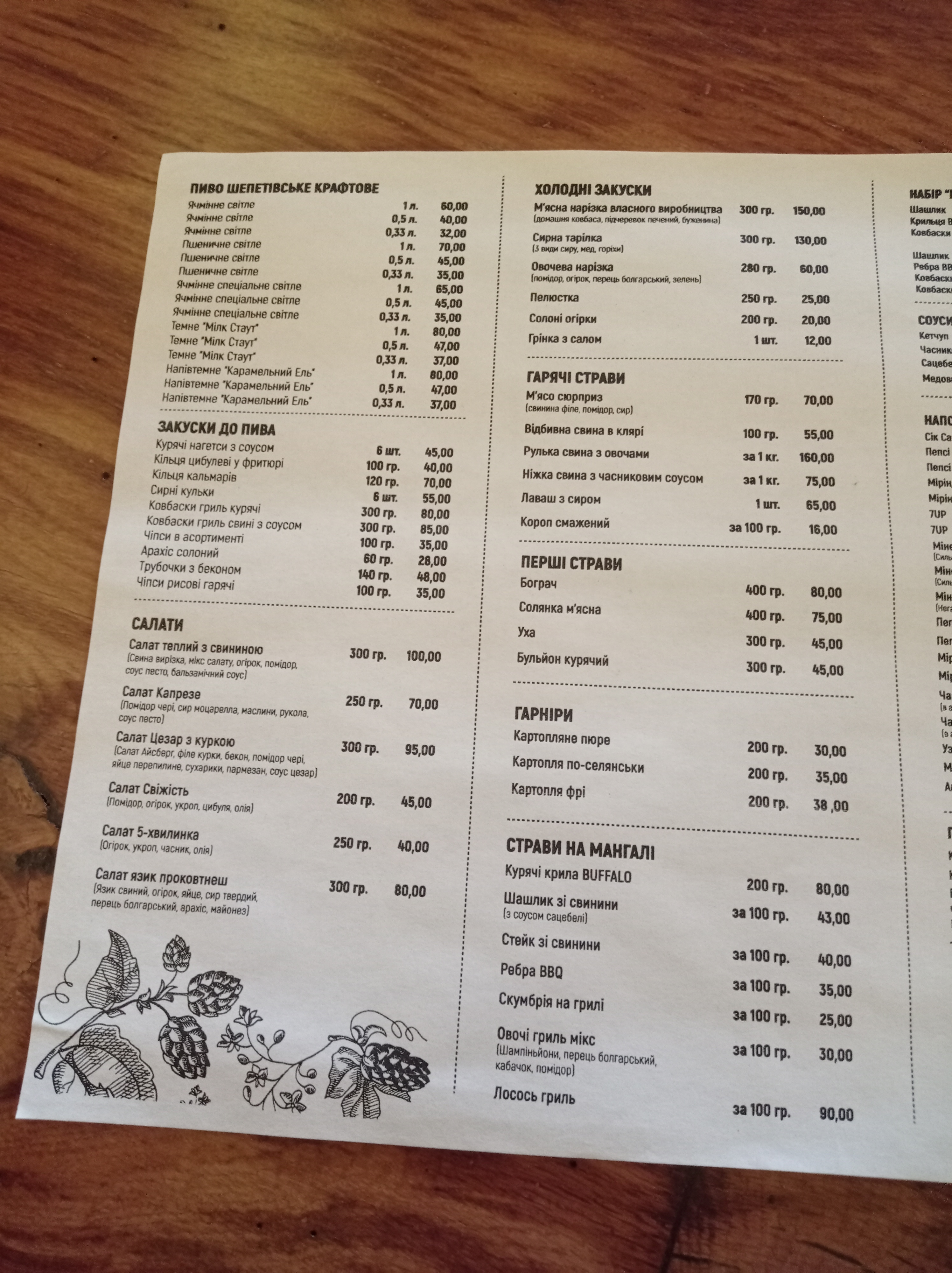 Spravzhnya Brovarnya menu 2